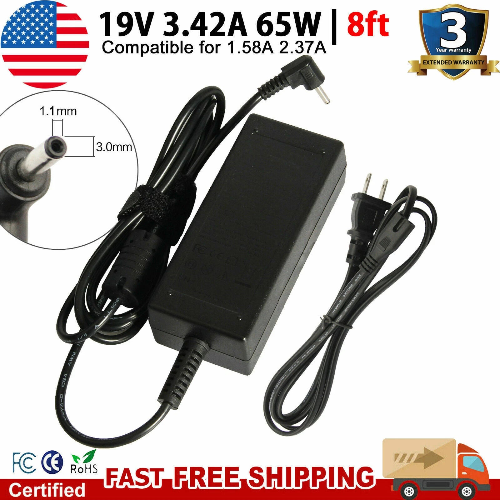 65W Laptop Charger AC Adapter For Acer Aspire 3 A315-23 A315-35 A314-22 A315-22