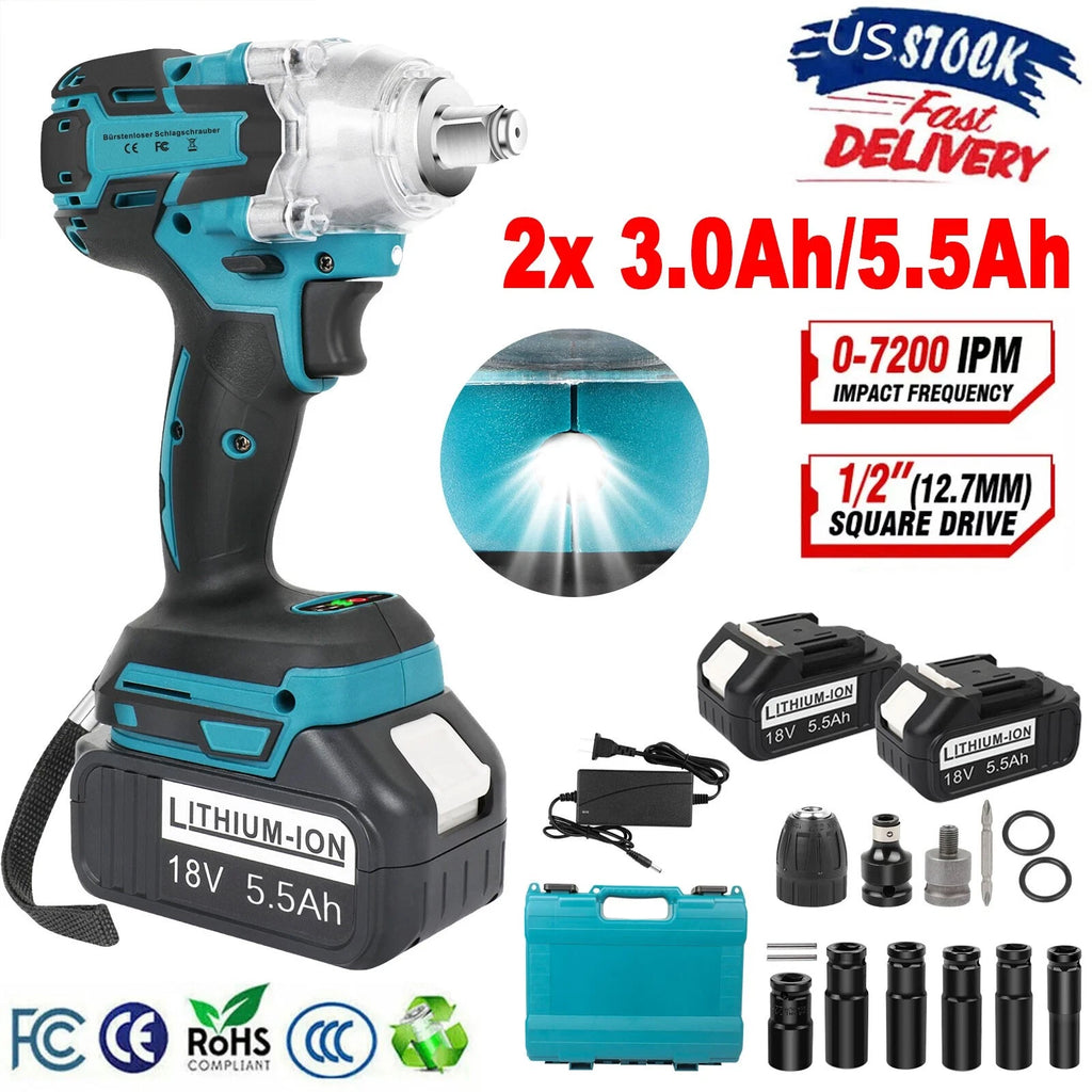 1/2" Cordless Electric Impact Wrench Ratchet Drill for Makita 18V Battery Pack