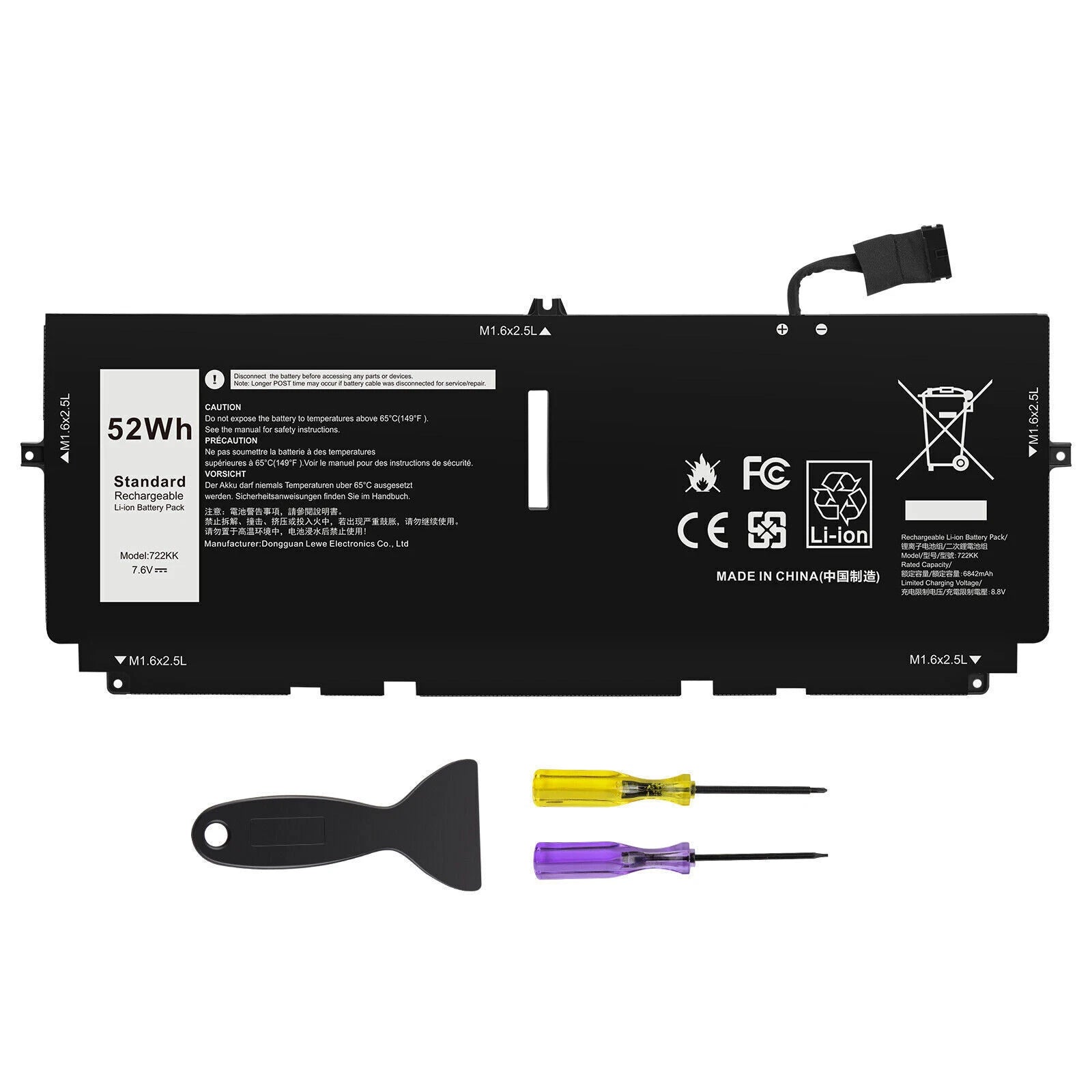 722KK Battery For DELL XPS 13 9310 9300 9380 2020 13.4" P117G 02XXFW 2XXFW 52WH