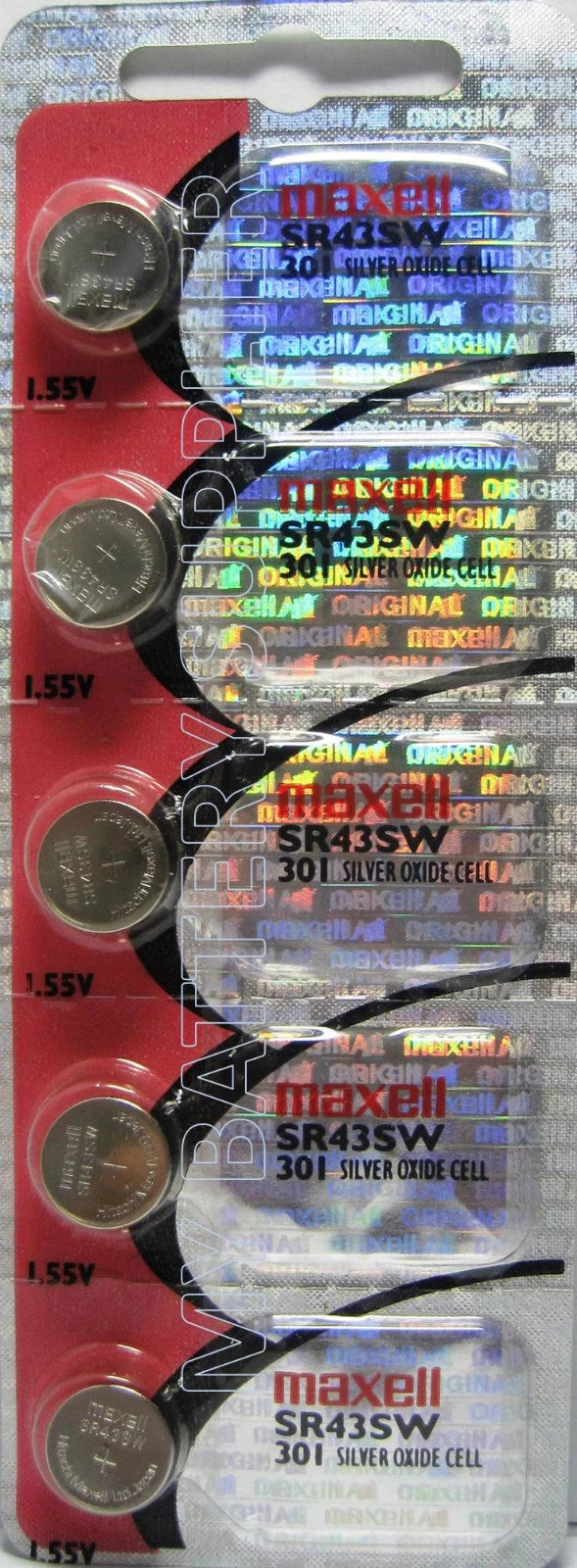 5 Maxell 301 Watch and Calculator Batteries