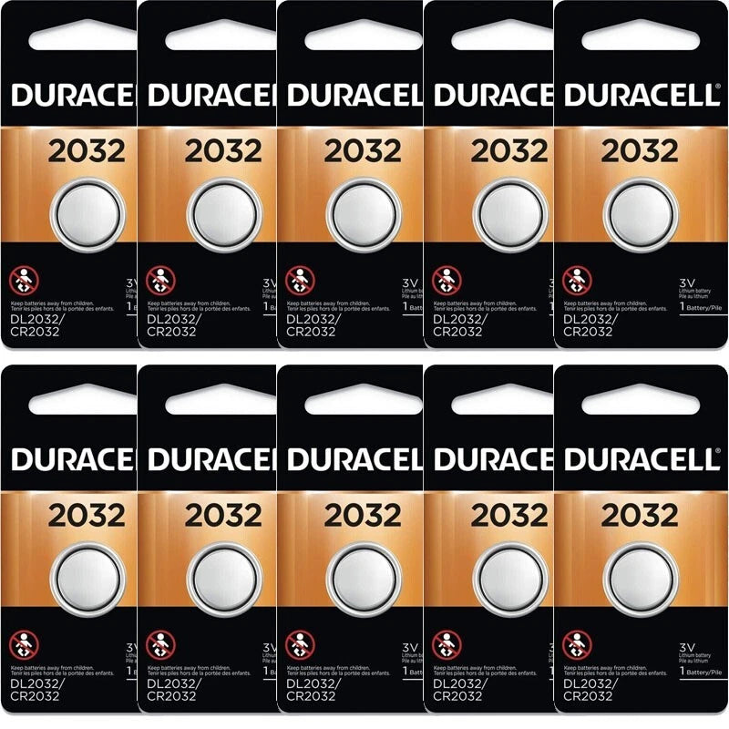 10 Pcs Duracell 2032 CR2032 3v Lithium Coin Cell Battery