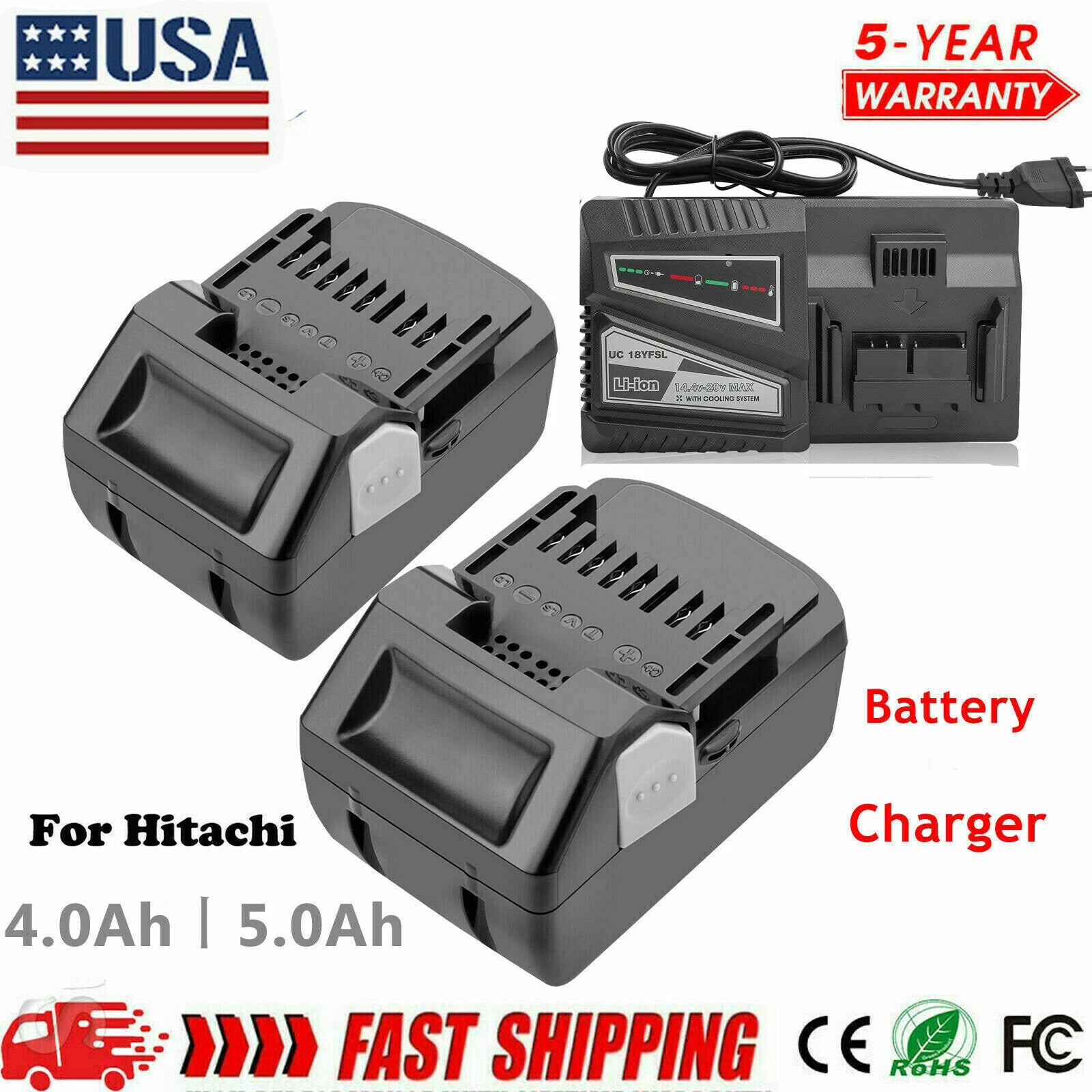 18V 5.0AH Li-ion Battery / Charger For Hitachi 330068 BSL1815X BSL1825 BSL1830