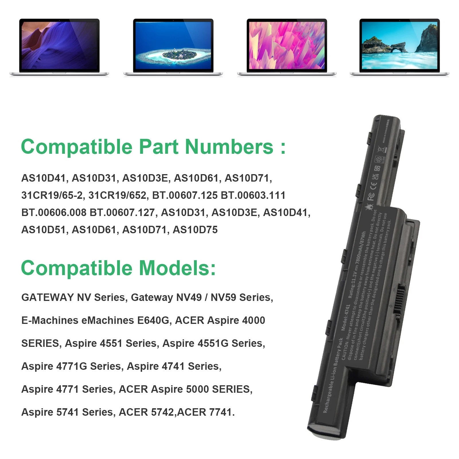 7800mAh AS10D41 Battery For Acer Aspire4000 4551 4551G 4771G 4741 4771 5741 9Cel