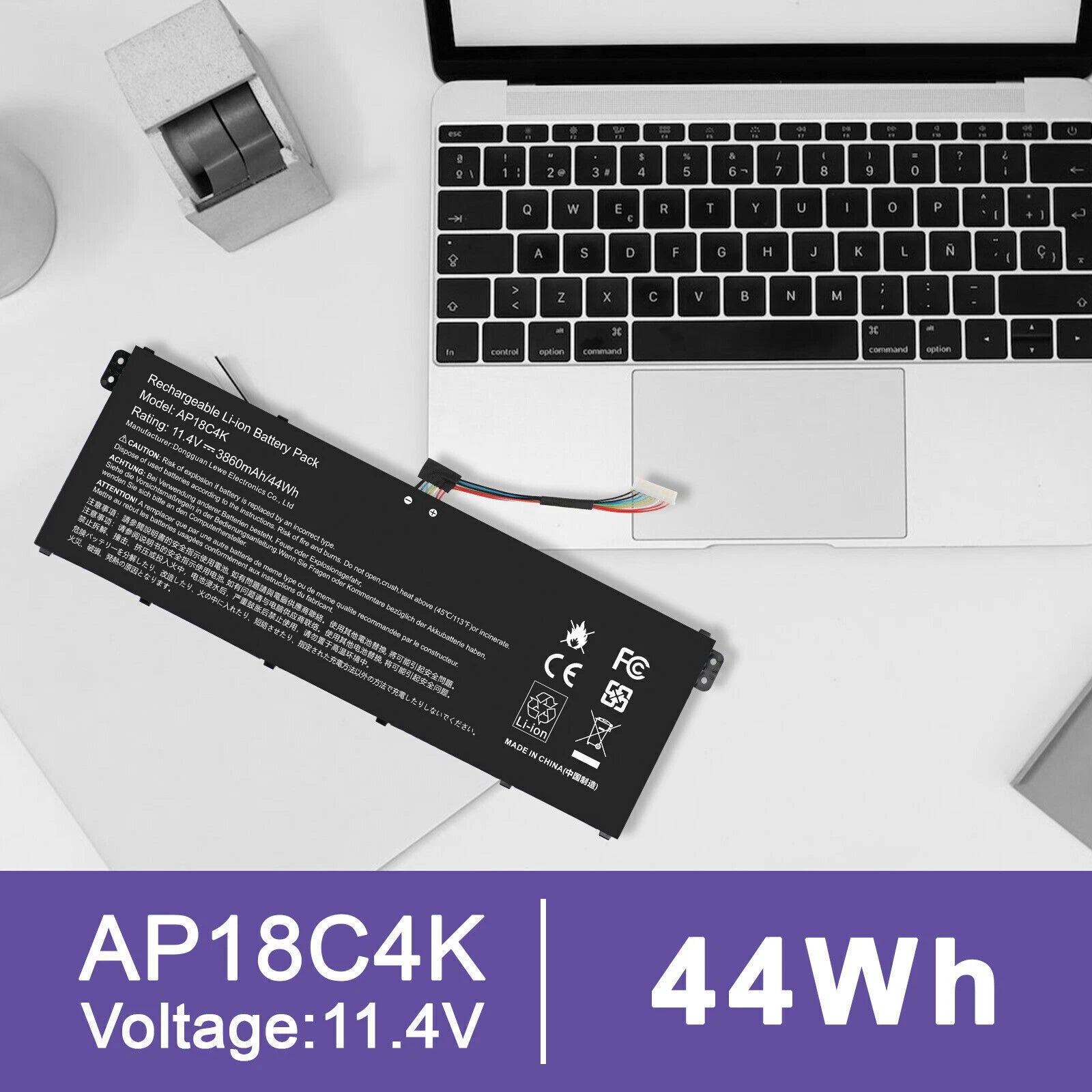 Battery AP18C4K For Acer SPIN3 SP314-54N Aspire 5 A515-43 A515-44 SP314-54N 44WH