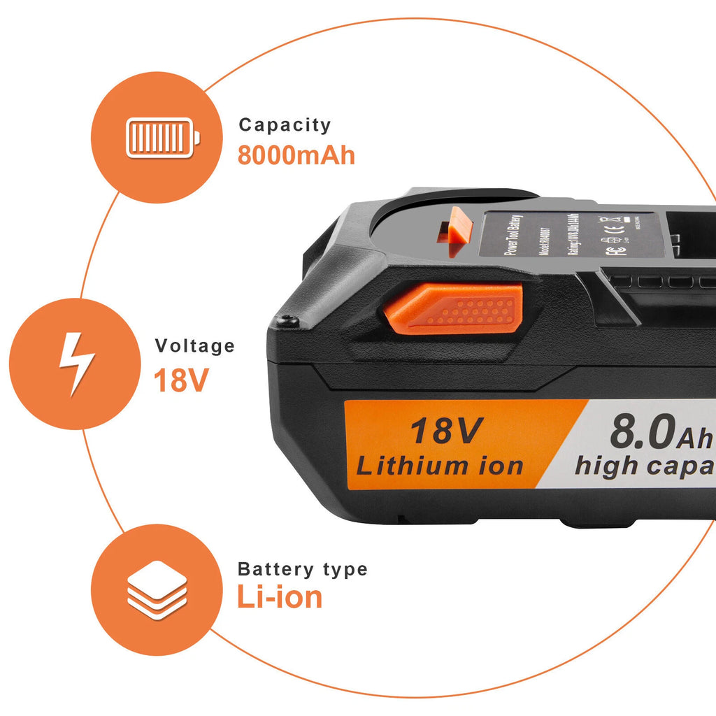 8.0Ah For Ridgid 18V Lithium-Ion Hyper R840085 Battery Pack R840087 R840086