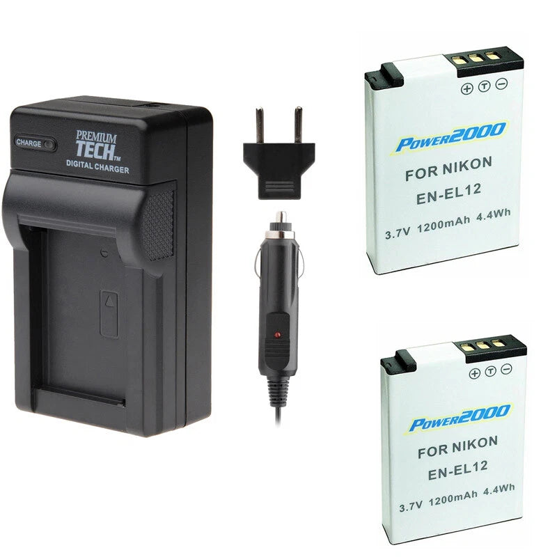 2 EN-EL12 Batteries with Charger for Nikon Coolpix A900, A1000, B600 Camera