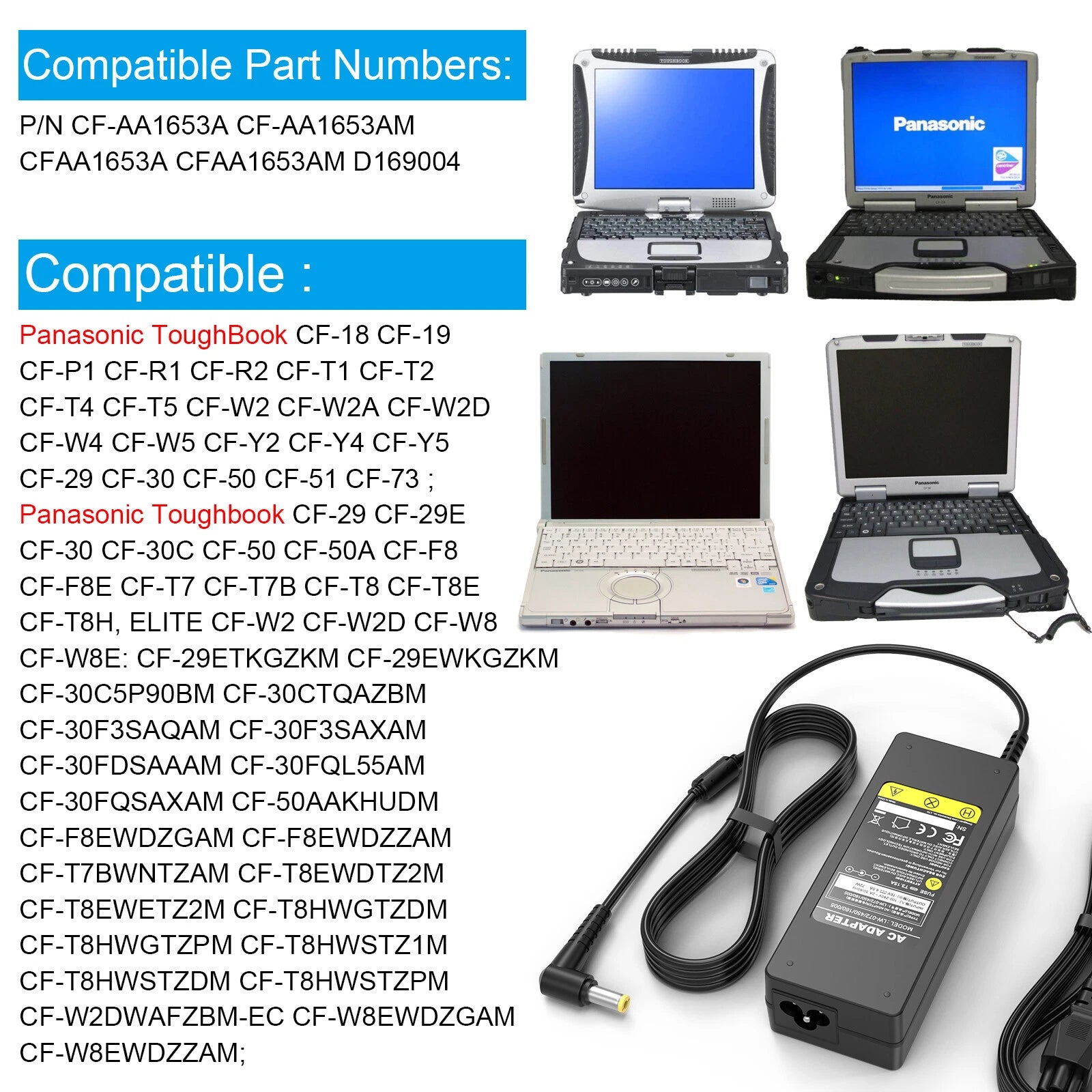 AC Adapter For Panasonic ToughBook CF-18 CF-19 CF-29 CF-30 CF-73 Battery Charger