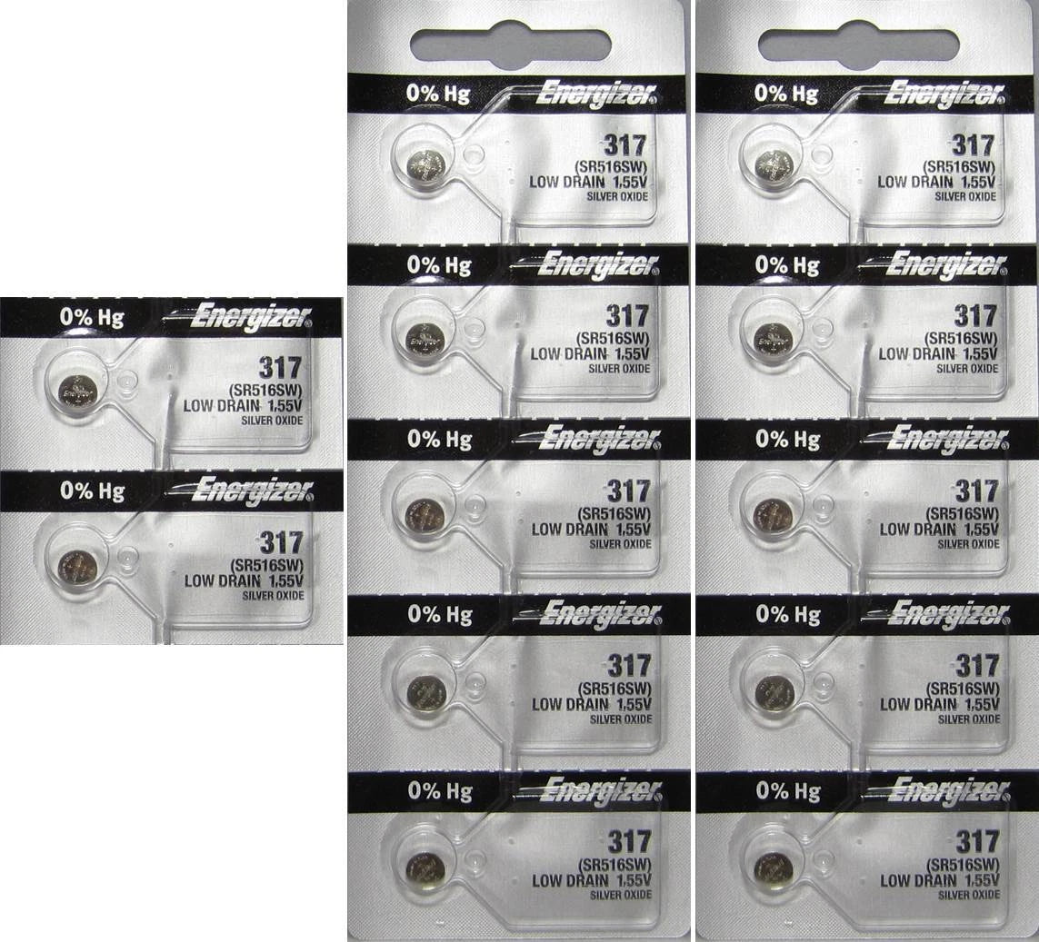 12 Energizer 317 SR516SW Watch Batteries