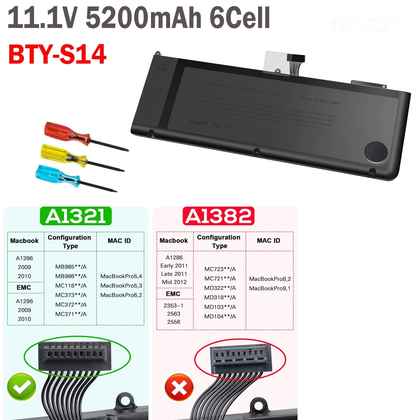 A1321 Battery for Apple MacBook 15" A1286 Mid 2009 2010 Early/Late 2010 73Wh NEW