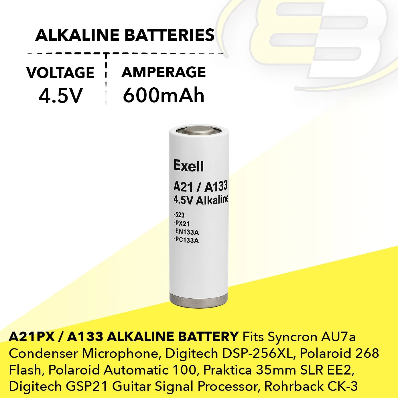 Exell Battery A21PX Battery Fits Praktica EE2 EE3 LLC PLC2 PLC3 VLC