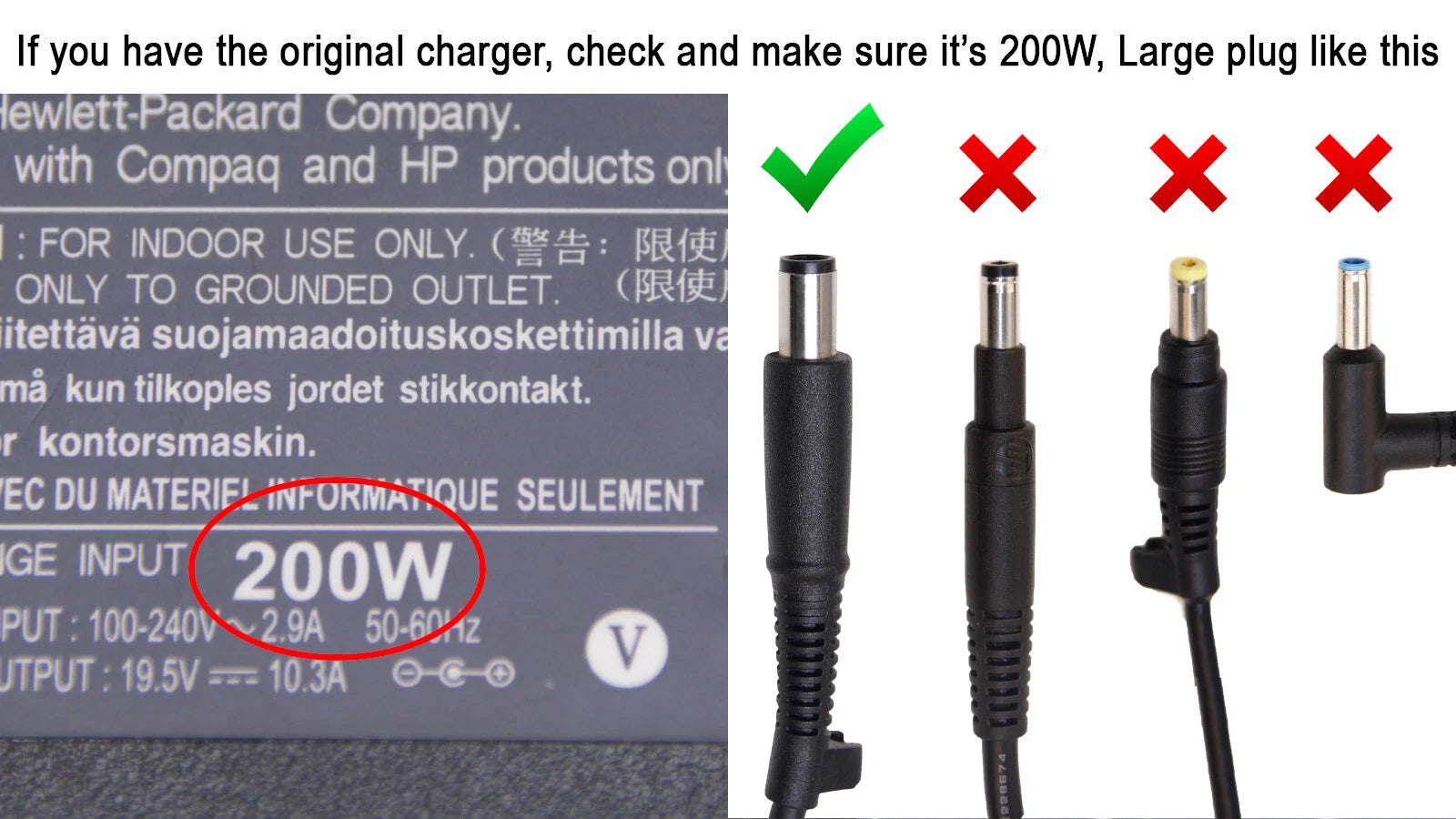Genuine HP EliteBook 8760w 200W AC Charger Power Adapter