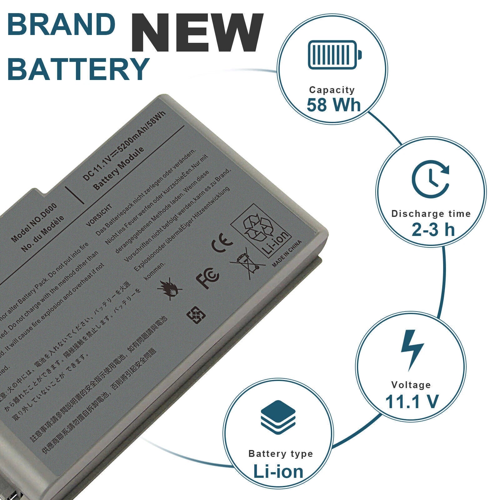 Battery U1543 C1295 for Dell Latitude D500 D600 D610 500M 505M 510M 600M 5200mAh