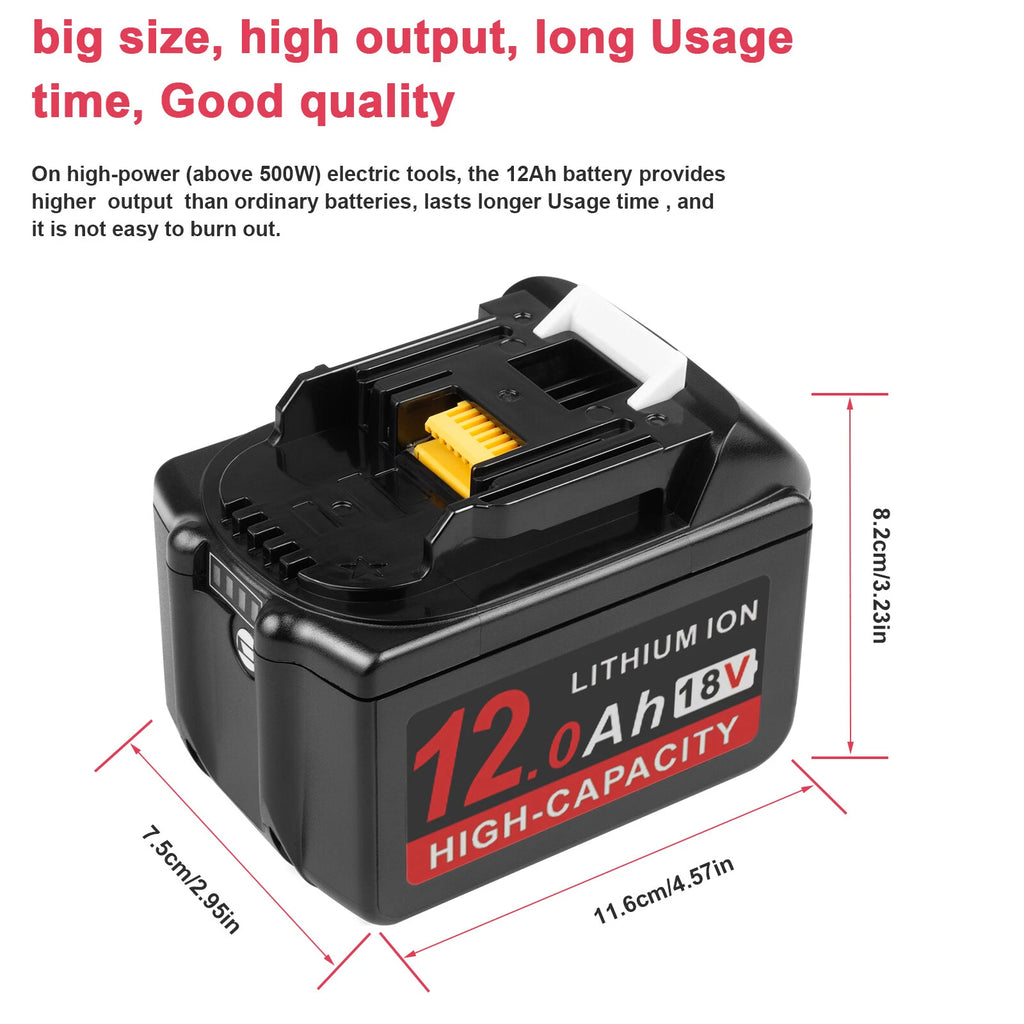12.0Ah Battery For Makita 18V Lithium ion Battery BL1860B BL1830 BL1850B LED