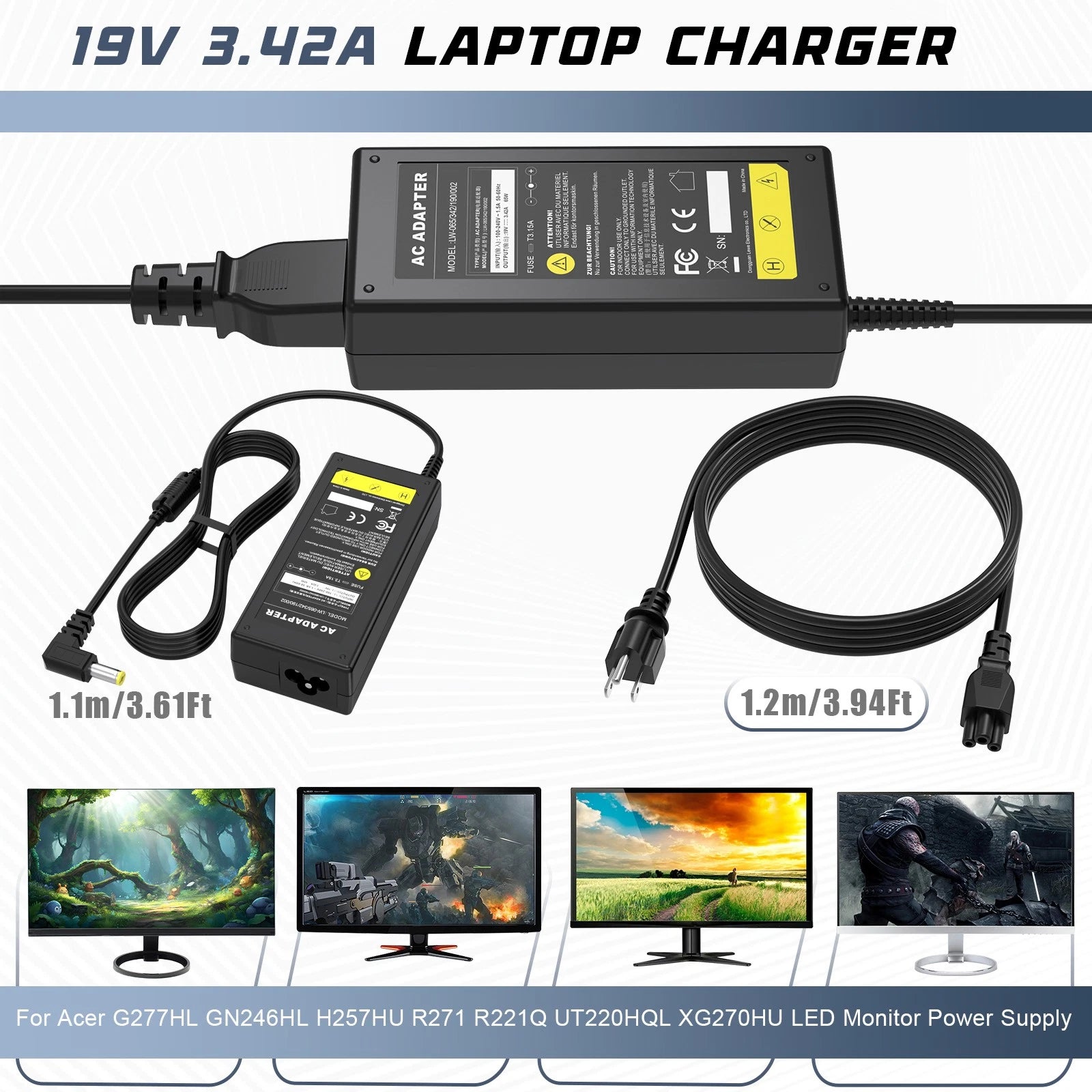 19V 3.42A 65W AC Adapter Charger for Acer Gateway 5.5mm*1.7mm Power Supply Cord