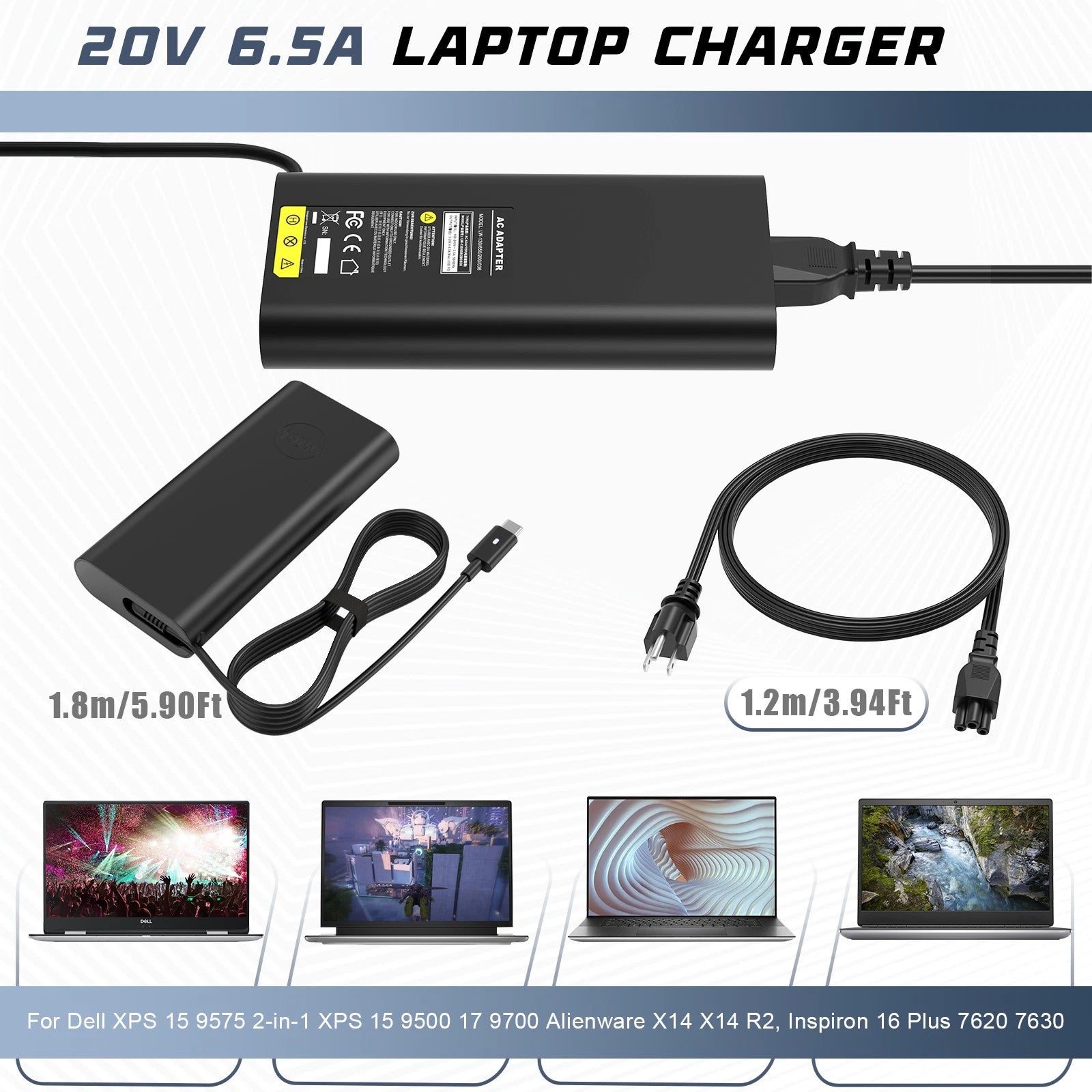 For Dell 130W USB-C Type C Charger Adapter XPS 15 9575 Latitude 7410 DA130PM170