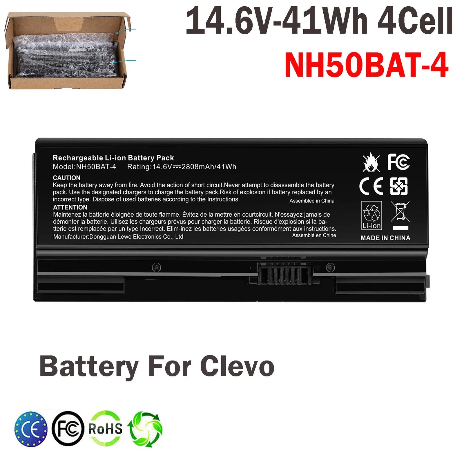 Replace NH50BAT-4 Battery For Clevo NH58RC NH50RH NH70 NH70 6-87-NH50S-41C00 41W