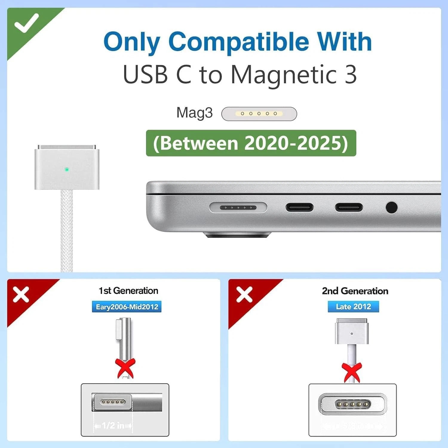 MacBook Charger USB-C Block Cord Power Adapter To USB C Mag 3 Cable 140W watts