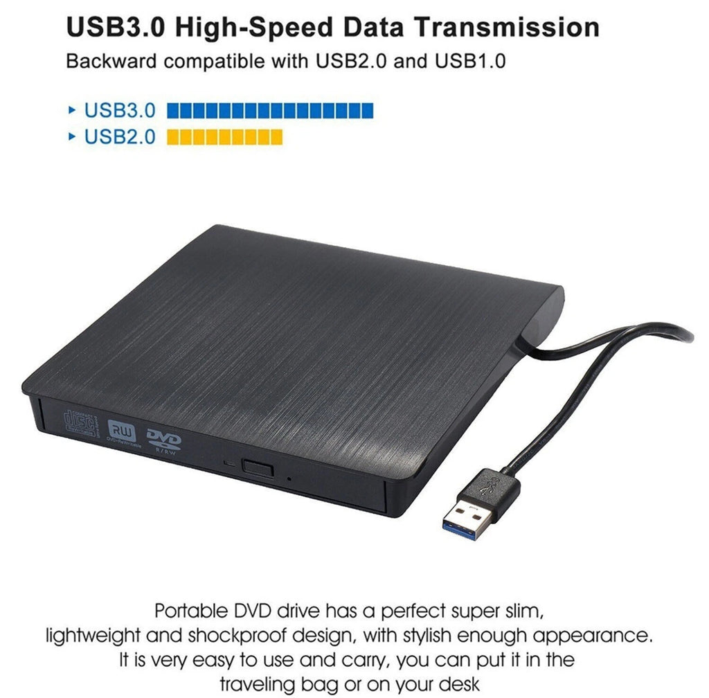 External CD DVD Drive USB 3.0 CD-RW Player for Laptops Desktop PCs Windows 11 10