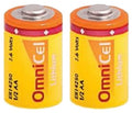 OmniCel 1/2AA Size Lithium Batteries ER14250 (3.6V 1200mAh), Button Top 2 Pack