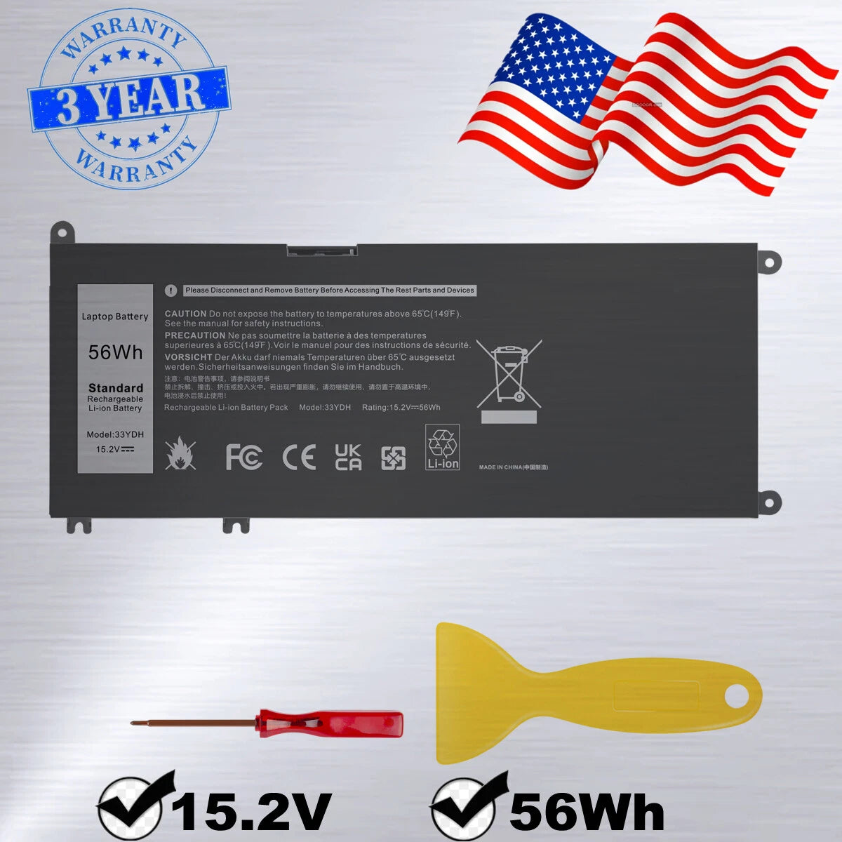 Battery for Dell Inspiron 15 7577 17 7000 G3 15 3579 G3 Latitude 3380 3480 33YDH