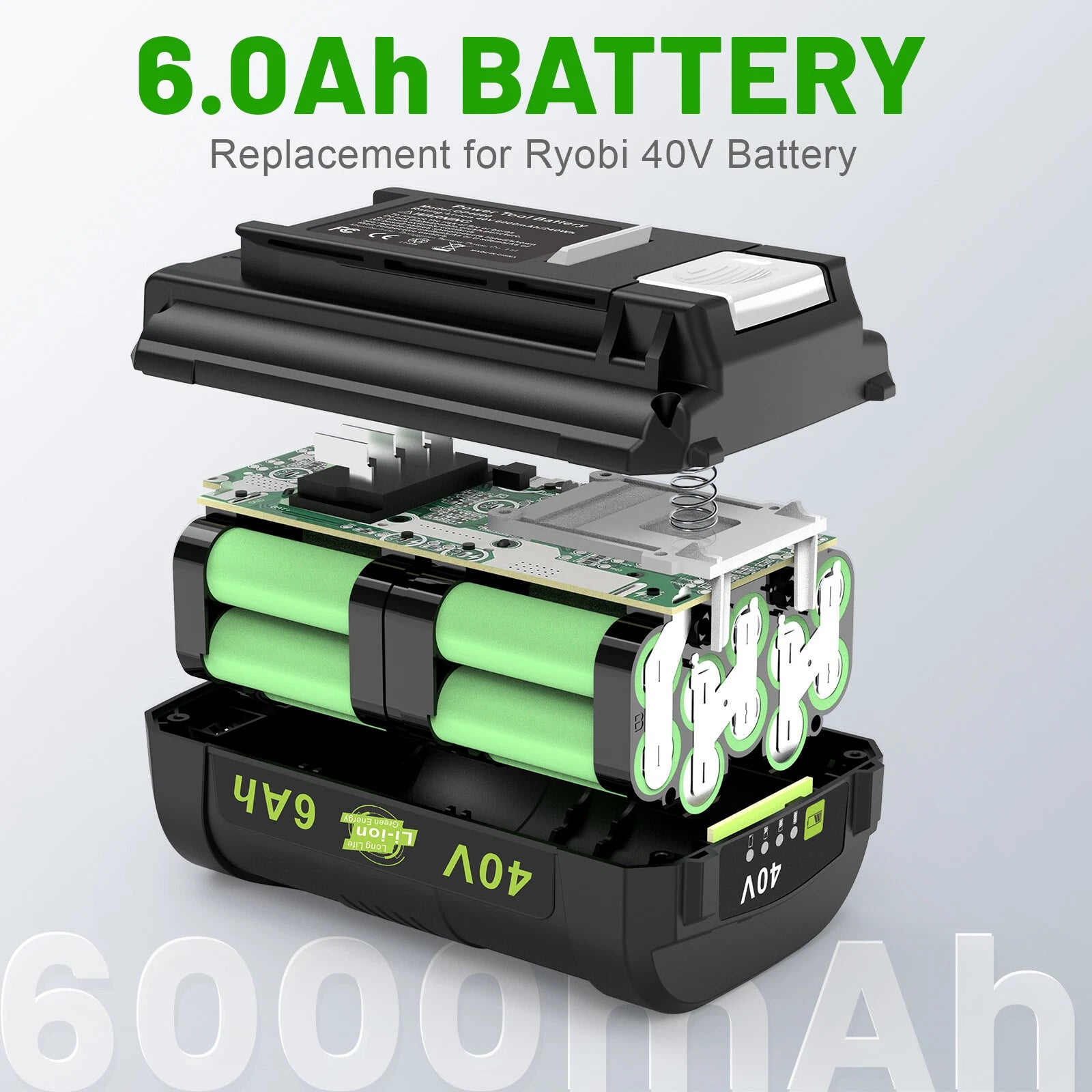 40V Battery For Ryobi 40 Volt 6.0Ah Lithium OP4060 OP4030 OP4050 OP40602 OP40261