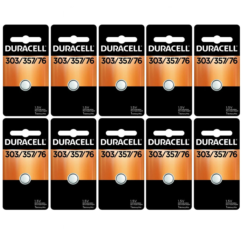 10 x 303/357 Duracell Silver Oxide Batteries (AG13, SR44, SR44W, EPX76, 76B)