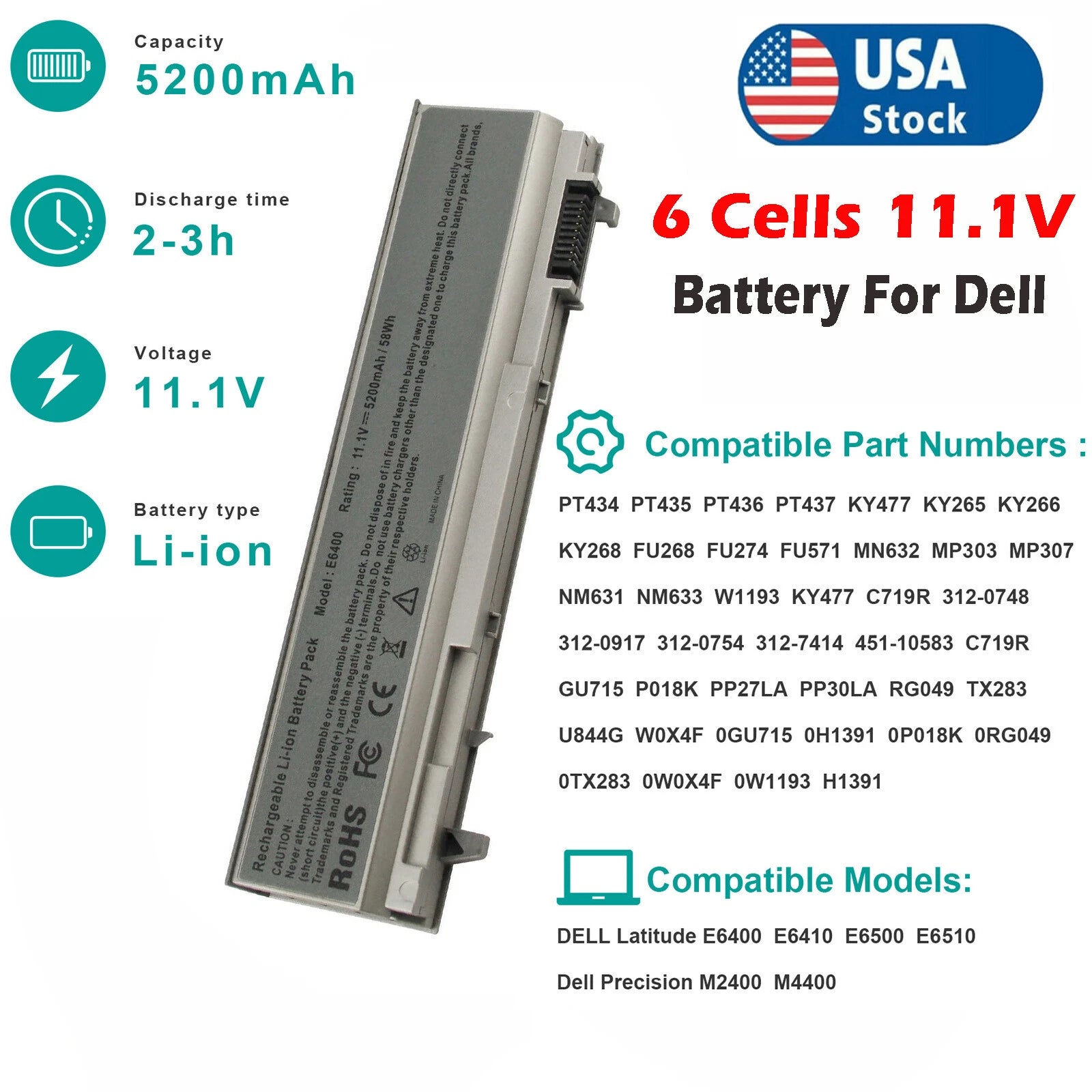 ?PT434 Battery For Dell Latitude E6400 E6410 E6500 E6510 Precision M2400 M4400?