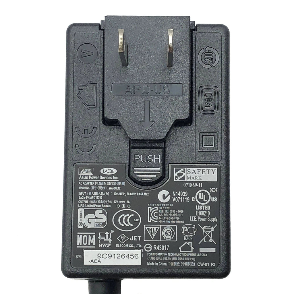 NEW Original APD Wall Plug 24W WA-24E12 AC Adapter 12V 2A Charger