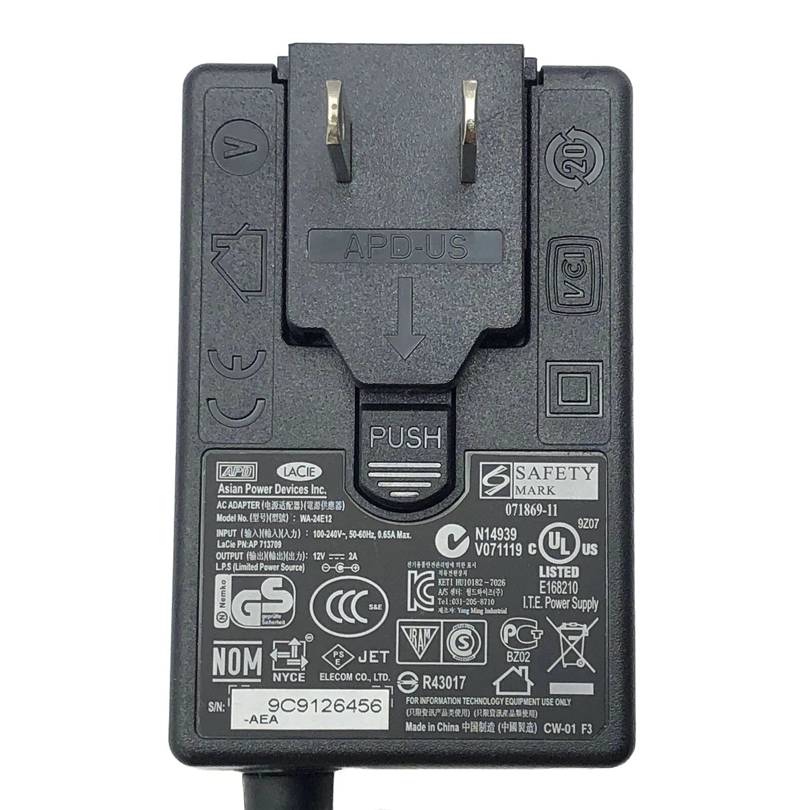 NEW Original APD Wall Plug 24W WA-24E12 AC Adapter 12V 2A Charger