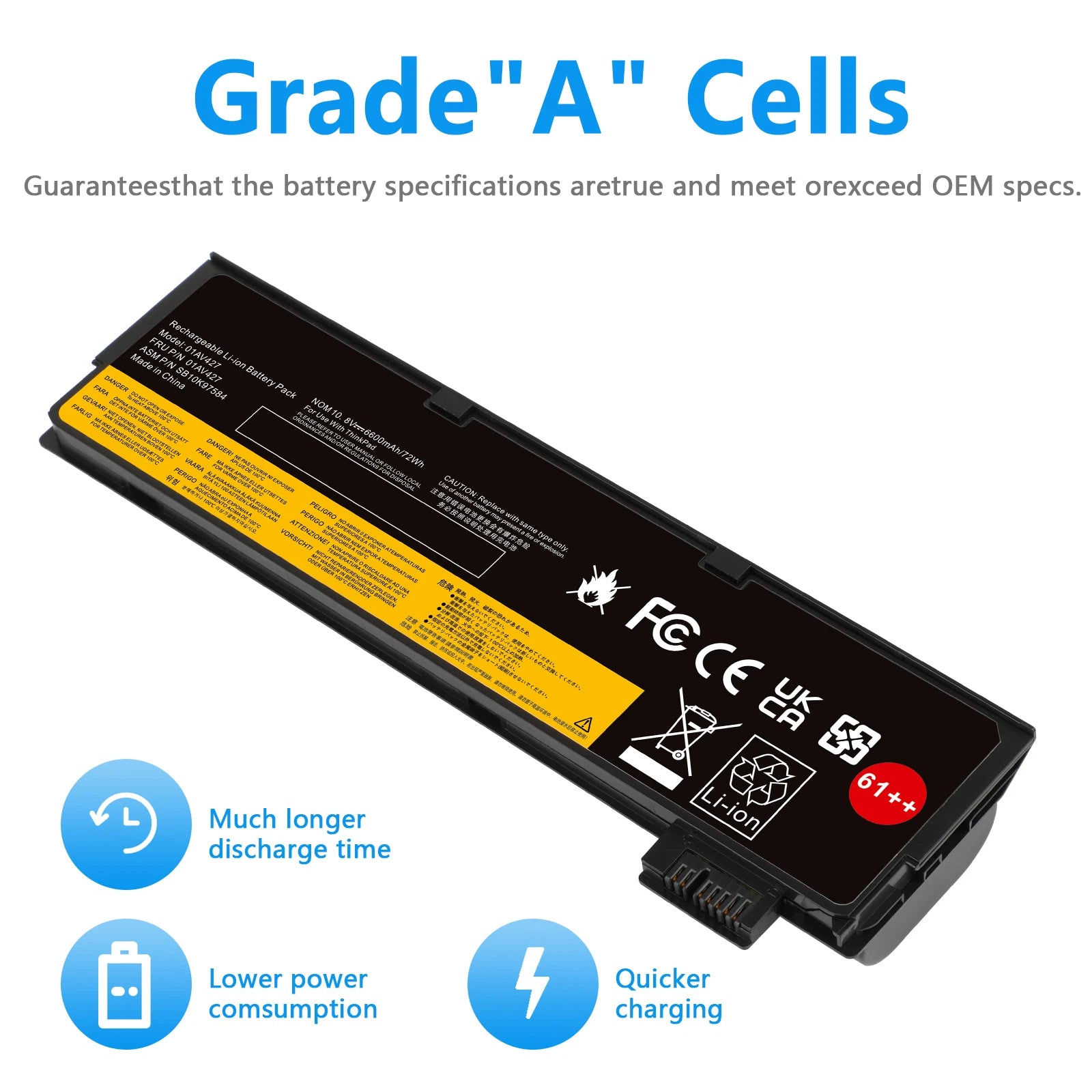 ?61++ Battery 01AV424 01AV452 for Lenovo ThinkPad T470 T480 T570 T580 P51s 72Wh