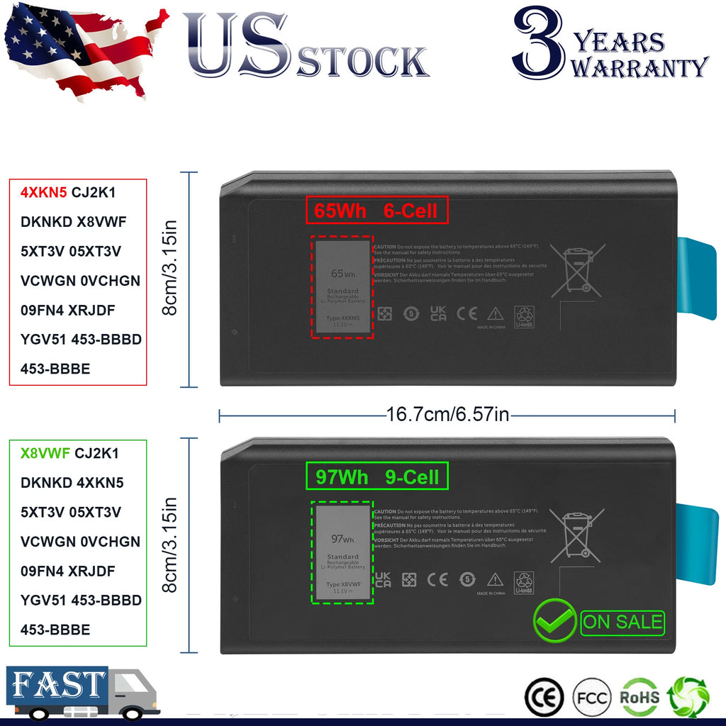 X8VWF 4XKN5 Battery For Dell Latitude 14 Rugged 5404 5414 E5404 7404 7414