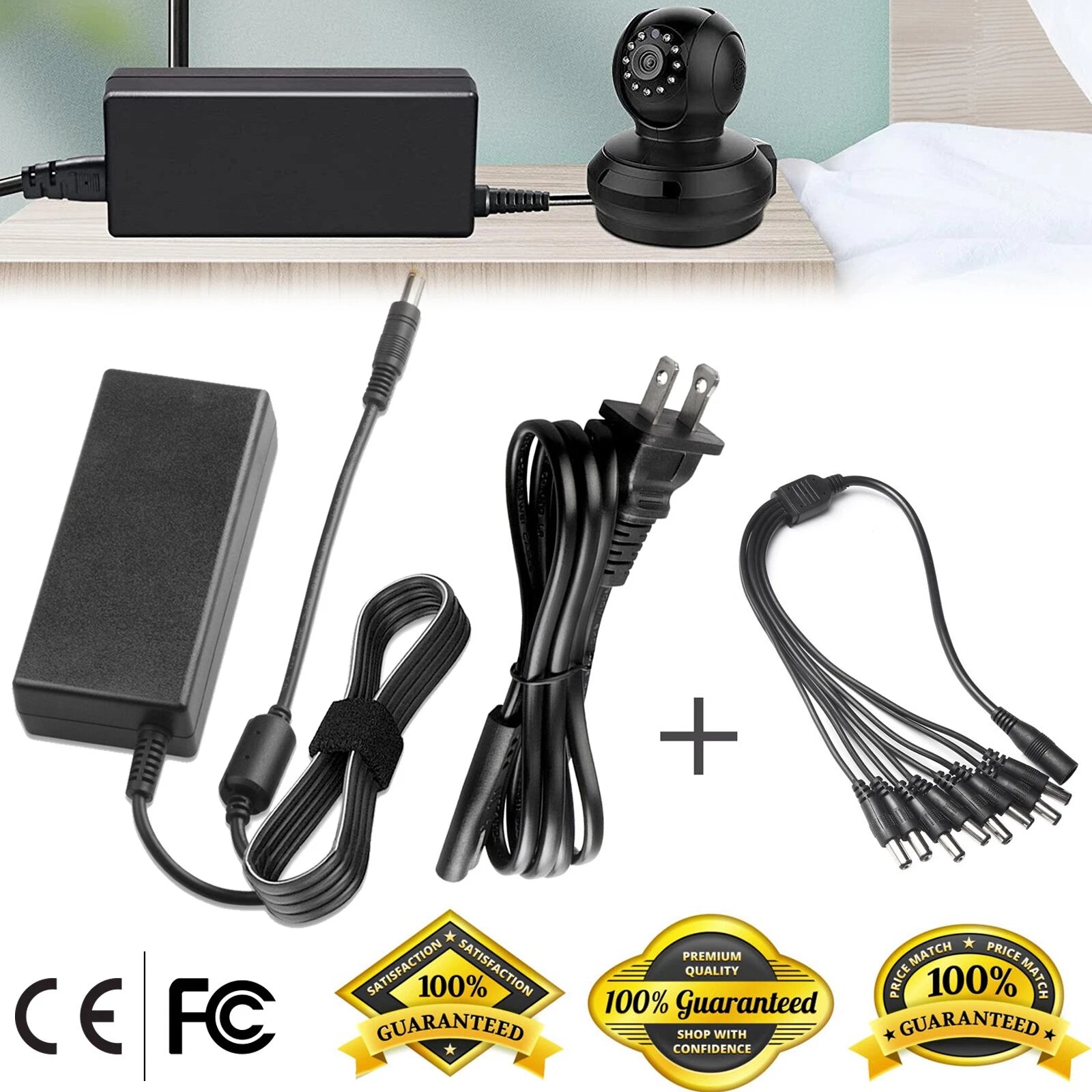 DC 12V 5A Power Supply Adapter +8 Split Power Cable For CCTV Security Camera DVR