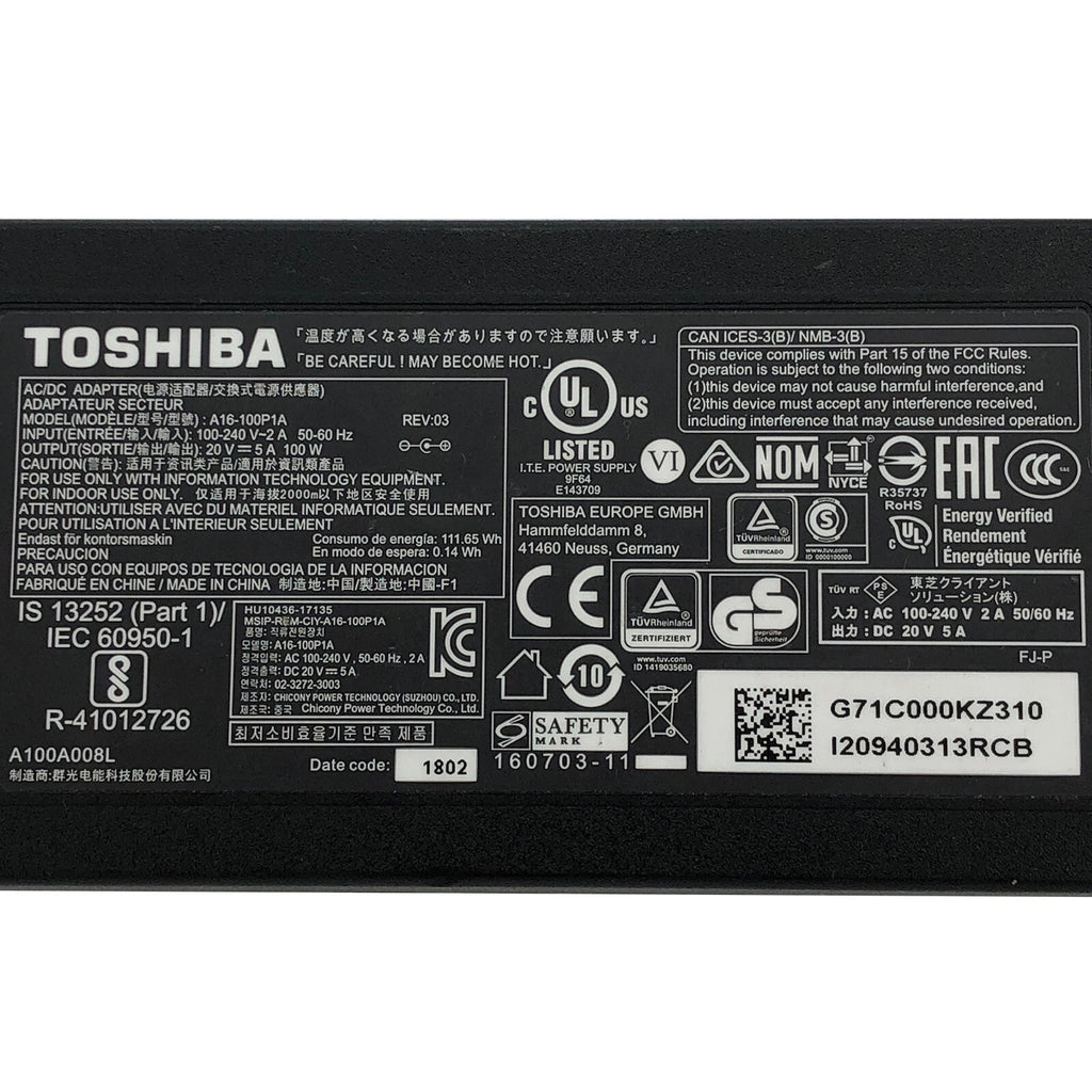 Open Box Genuine Tohsiba A16-100P1A AC Power Adapter 20V 5A 100W Yellow Tip
