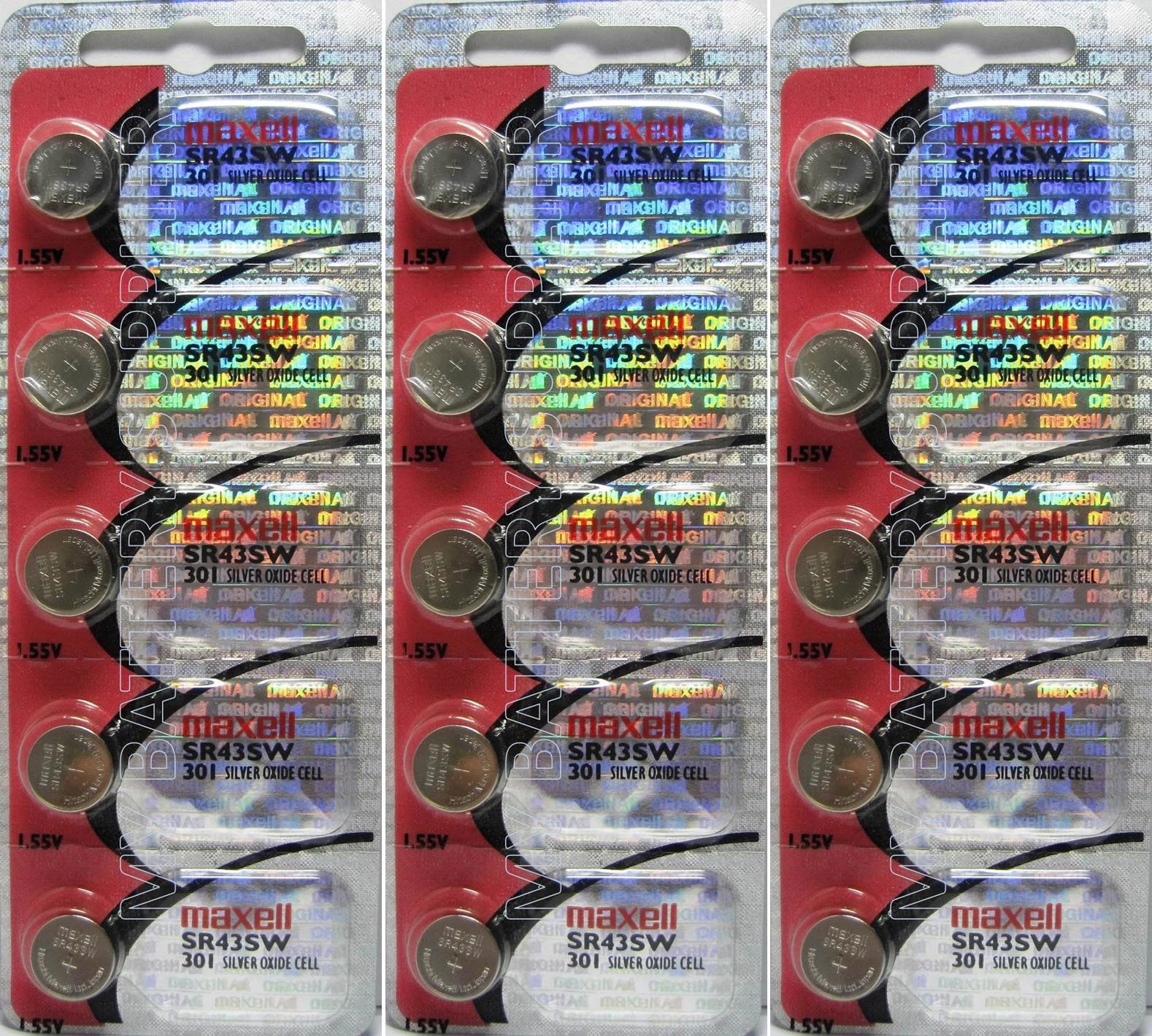 15 Maxell 301 - SR43SW Button Cell Batteries