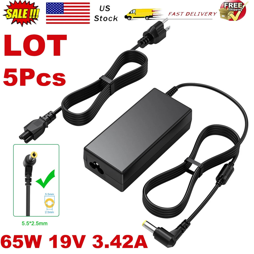 Lot 5Pcs AC Adapter Charger For Toshiba Laptop Power Supply 19V 3.42A 65W USA