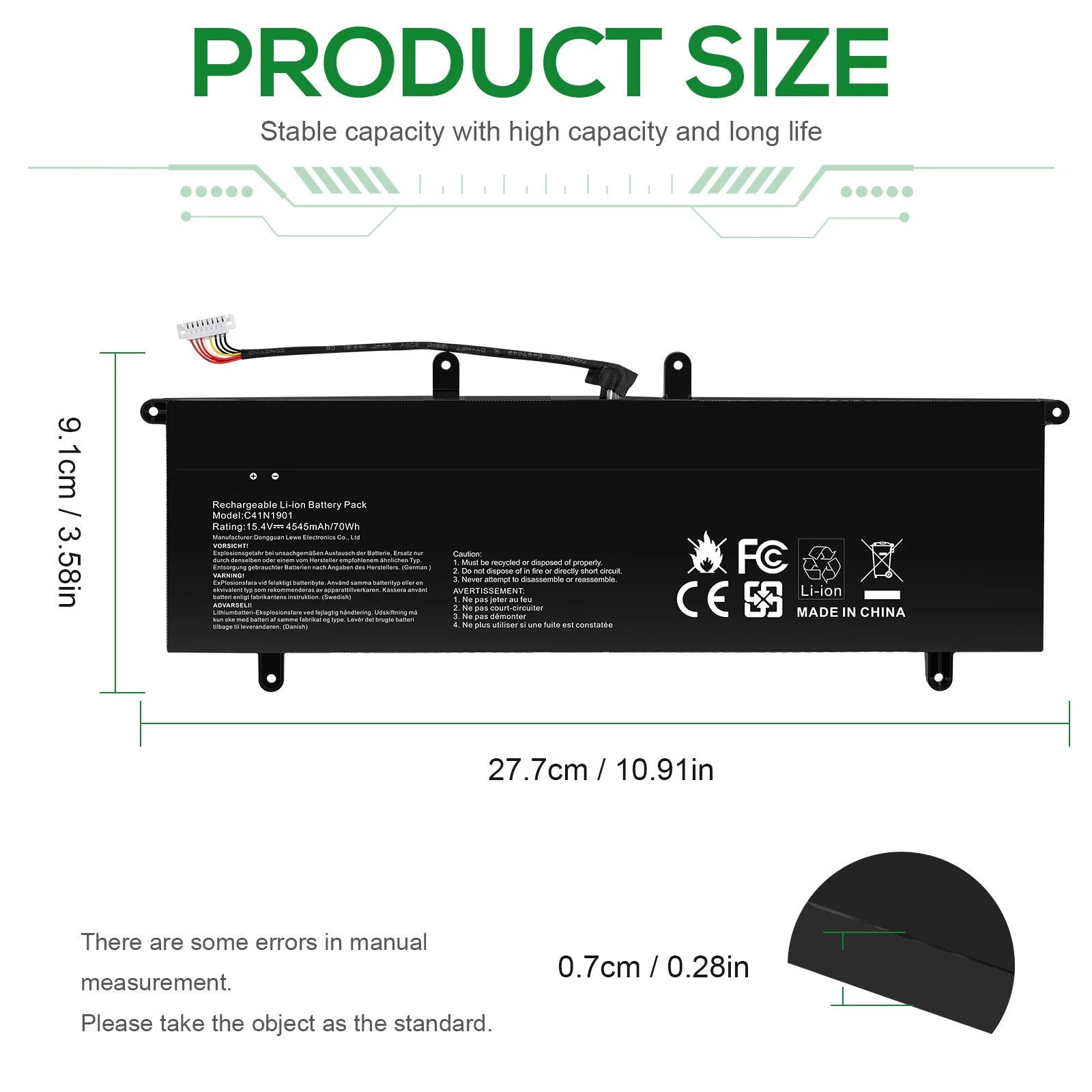 C41N1901 Battery For ZenBook Duo UX481F UX481FA UX481FL UX4000F UX4000FL 70WH