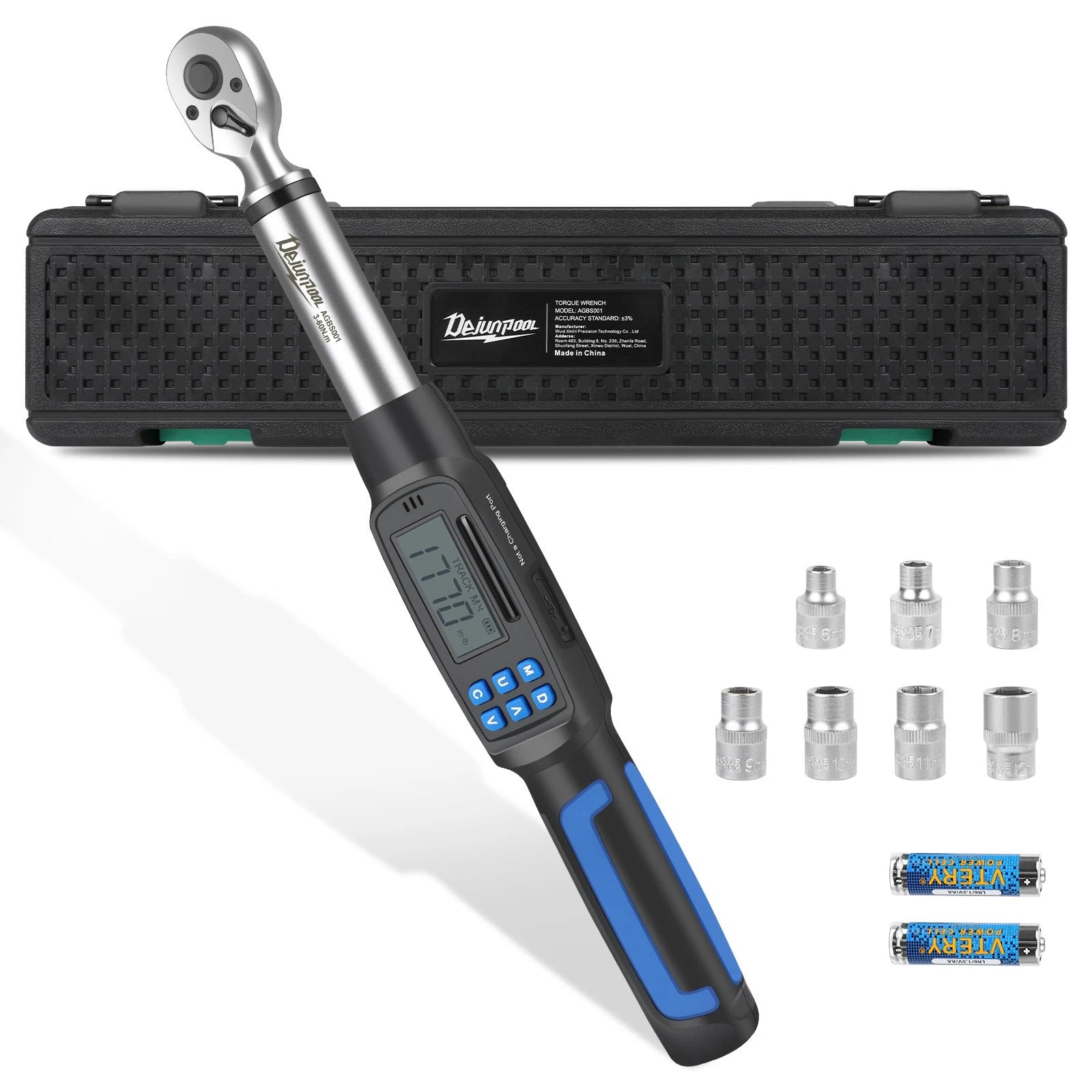 ??1/2"OR 3/8" Drive Torque Wrench 3-60NM 10-200NM 2*Battery & Sockets Adjustable