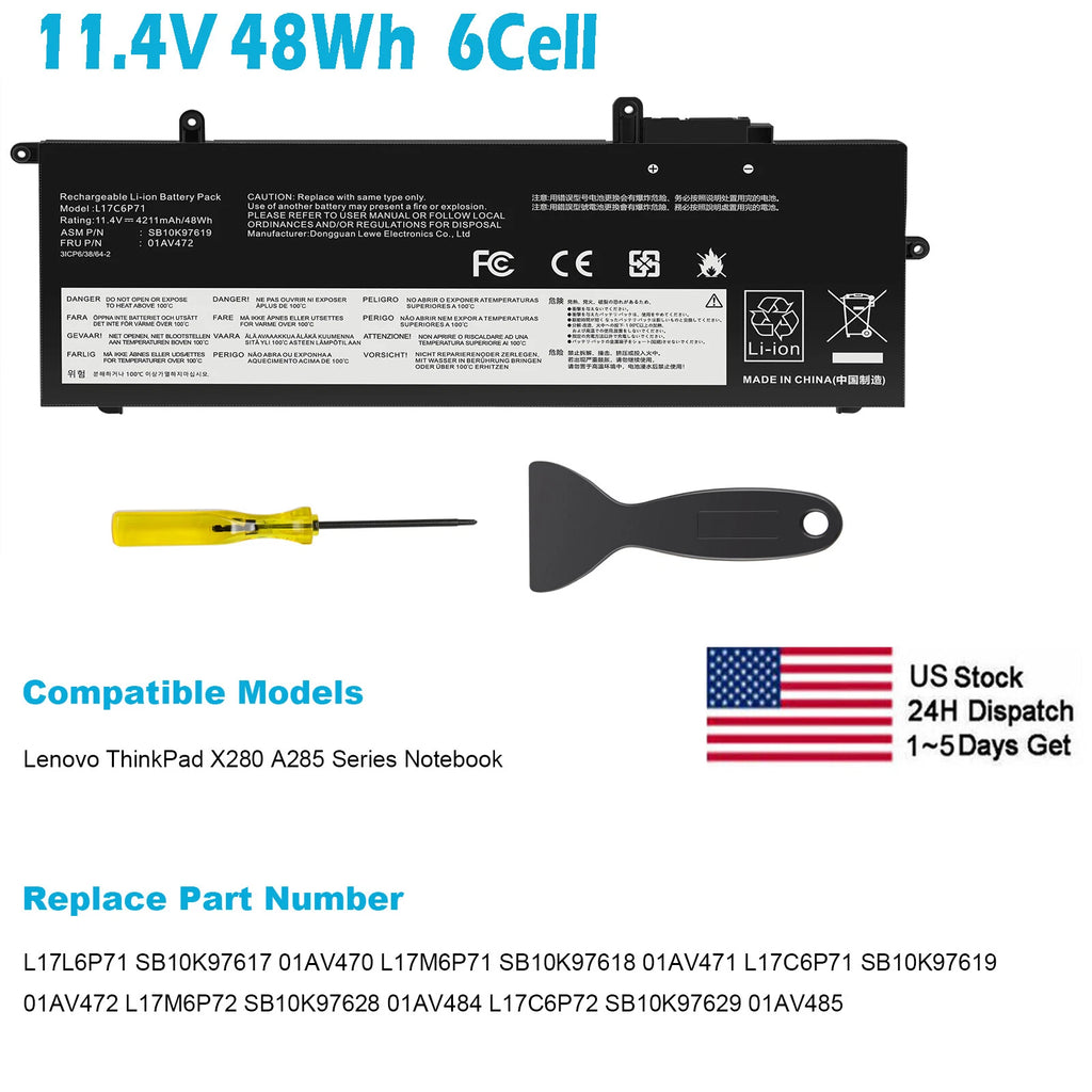 ??L17C6P71 Battery For Lenovo ThinkPad X280 A285 01AV470 01AV471 L17M6P71 Series