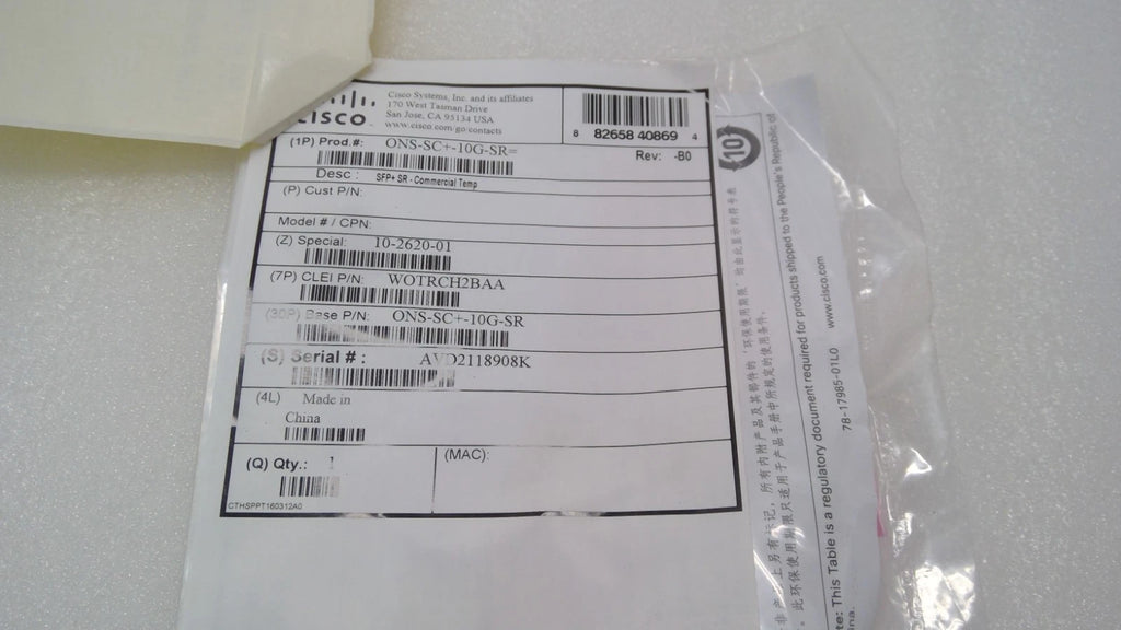 NEW Cisco ONS-SC+-10G-SR 10G -SR SFP+ Transceiver 10-2620-01