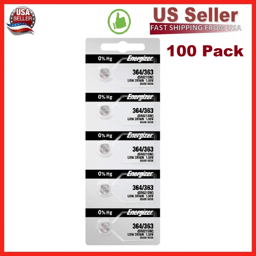 100 x Fresh Stock Energizer Watch Silver Oxide Batteries 364/363 SR621SW Battery