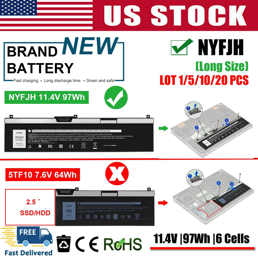 ?LOT 97Wh NYFJH BATTERY FOR Dell Precision 7330 7530 7540 7730 7740 P74F P34E US