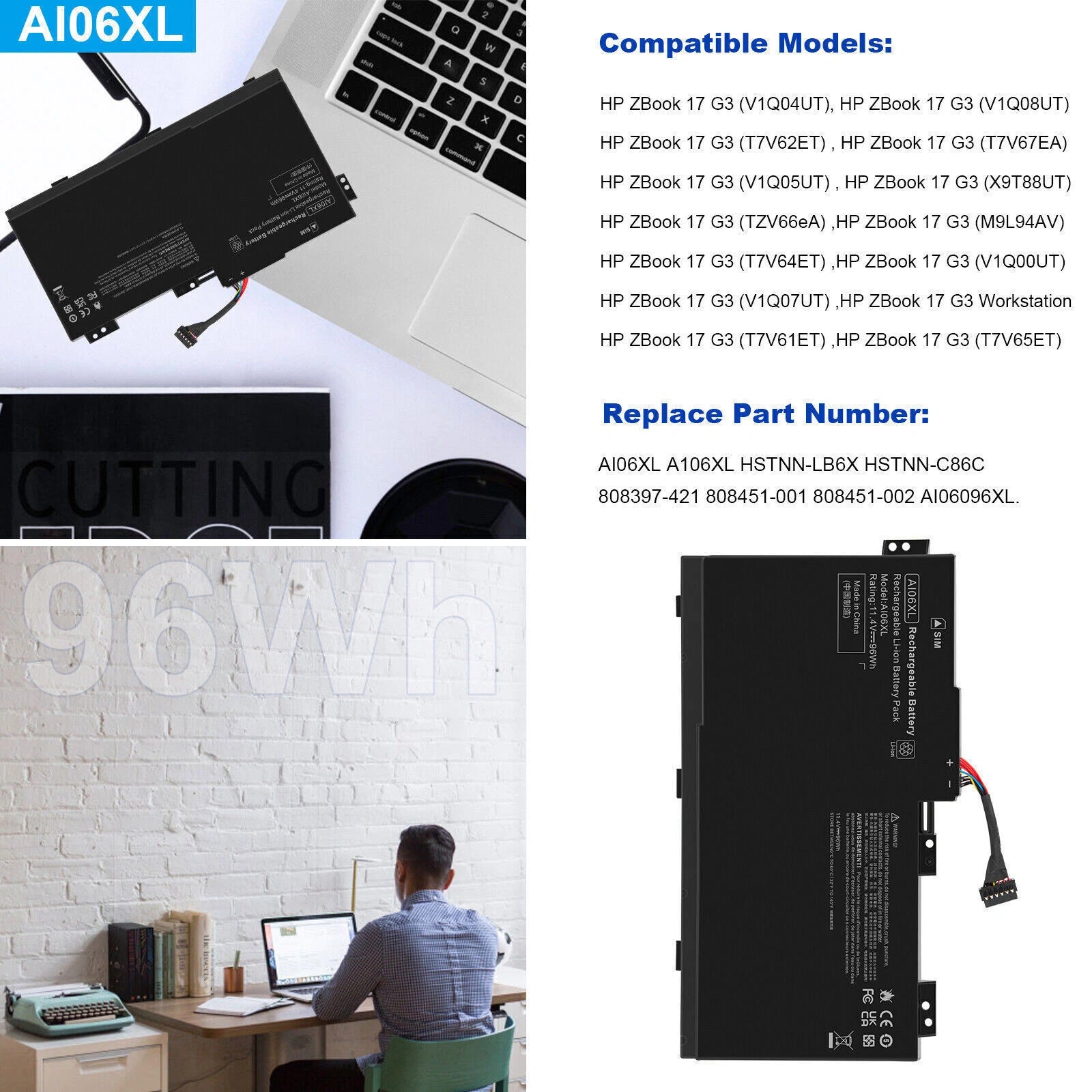 AI06XL BATTERY FOR HP ZBook 17 G3 Xeon HSTNN-LB6X HSTNN-C86C 808397-421