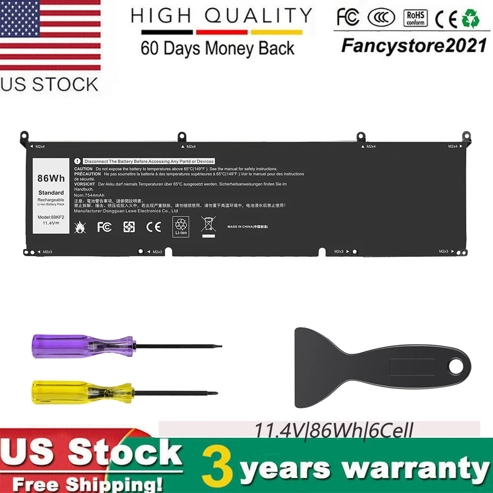 86Wh 69KF2 Battery for Dell Precision 5550 5560 5570, XPS 15 9500 9510 9520 P45E