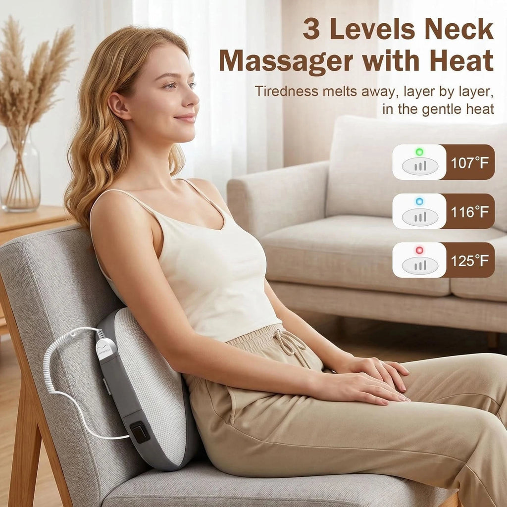 Contour Gel Shiatsu Kneading Rolling Vibration Heating Neck Massager Pillow Gray