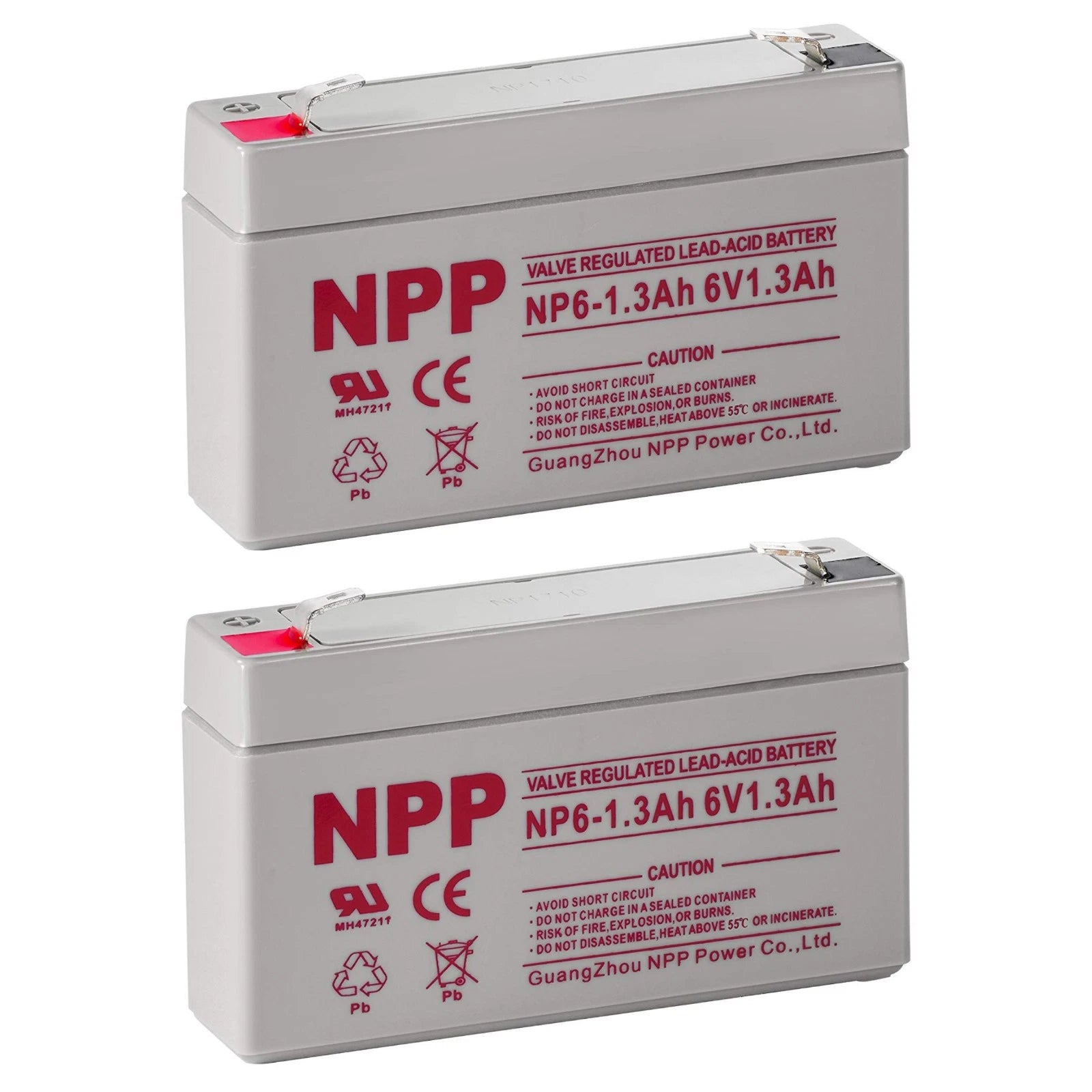 2PC NPP NP6-1.3Ah 6V 1.3Ah AGM VRLA General Series Battery