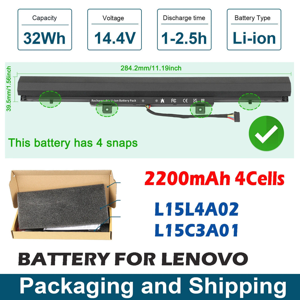 32Wh L15L4A02 Battery For Lenovo IdeaPad B50-50 100-15IBD 5B10H70338 L15C3A01 US