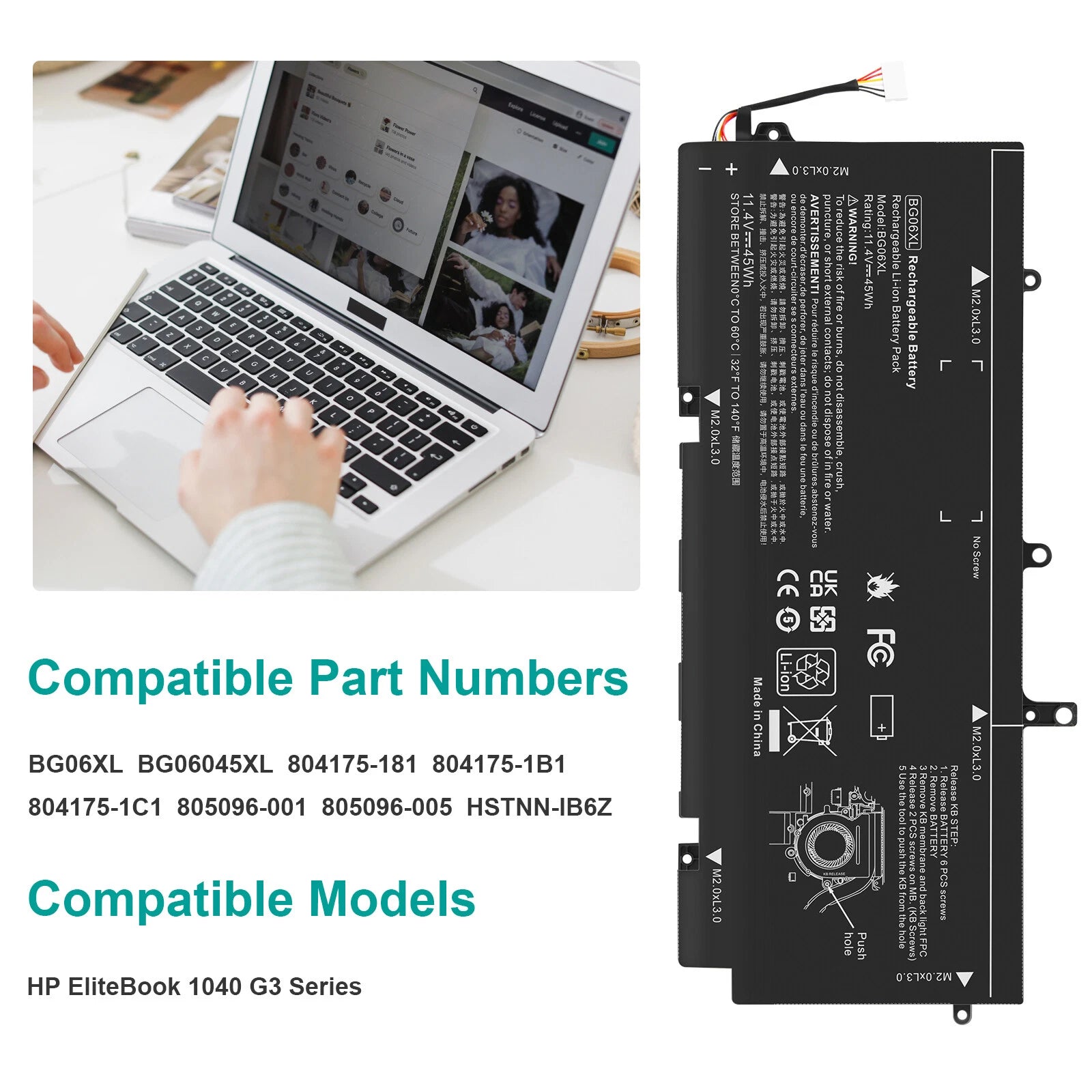 BG06XL Battery for HP EliteBook 1040 G3 Series BG06045XL 804175-181 Laptop 45Wh