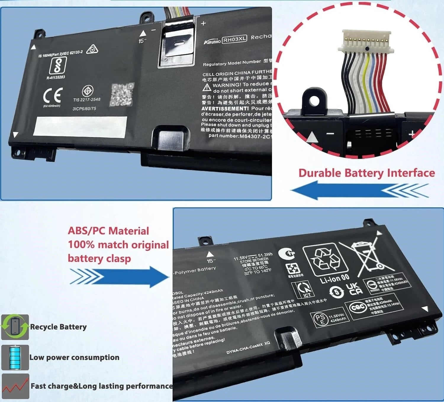 Genuine 51.3Wh RH03XL battery for HP Probook 440 G10/445 G9 G10/450 G10/455 G10