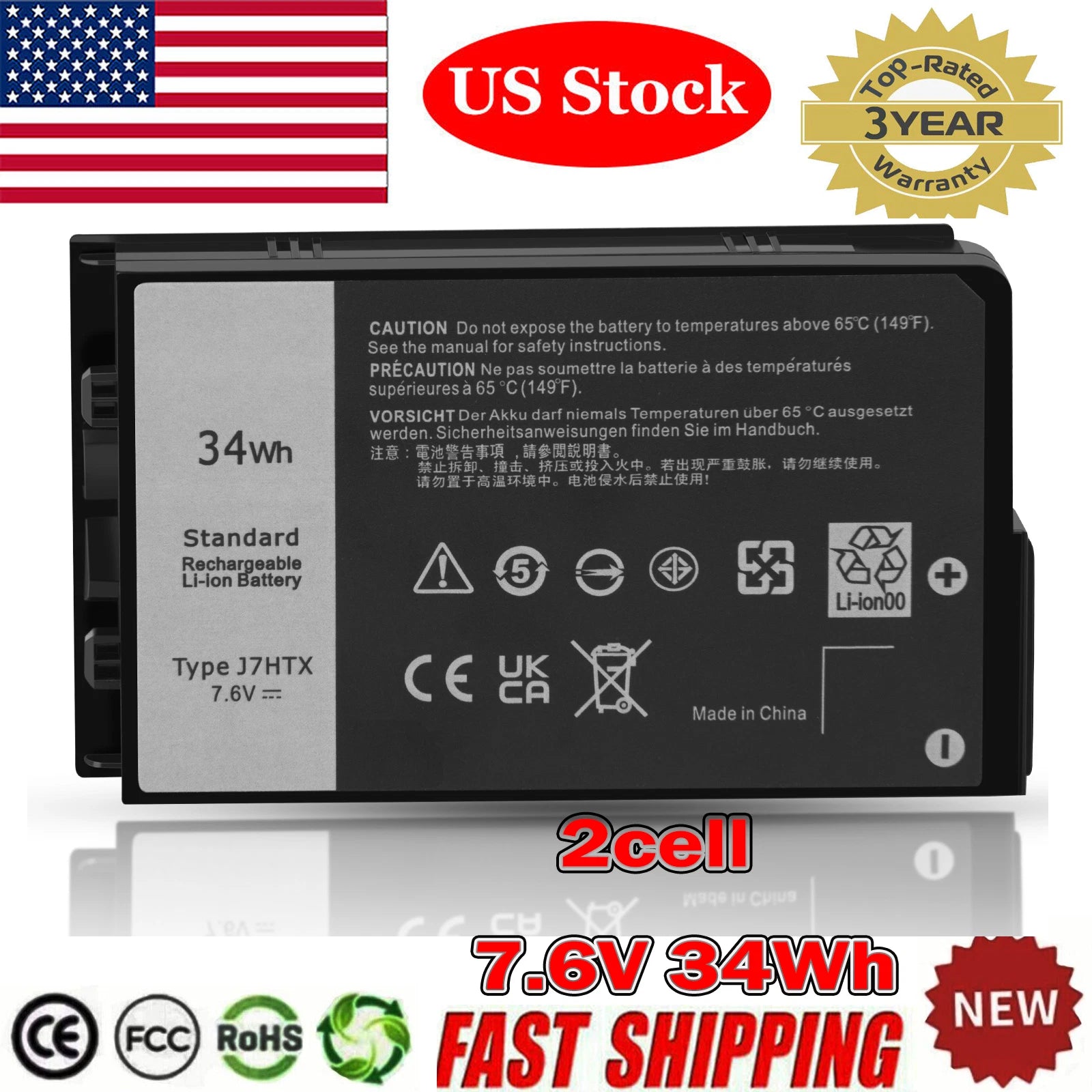 34Wh J7HTX 7XNTR FH8RW Laptop Battery for Latitude 12 7202 7212 Rugged Tablet PC