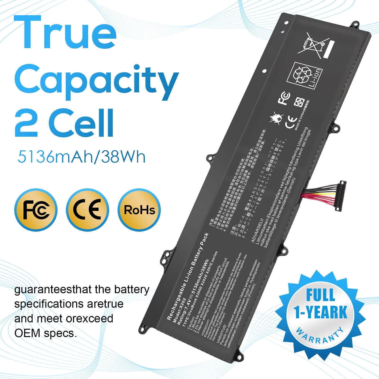 C21-X202 Laptop Battery For ASUS VivoBook X202 X202E S200 S200E X201 X201E Q200E